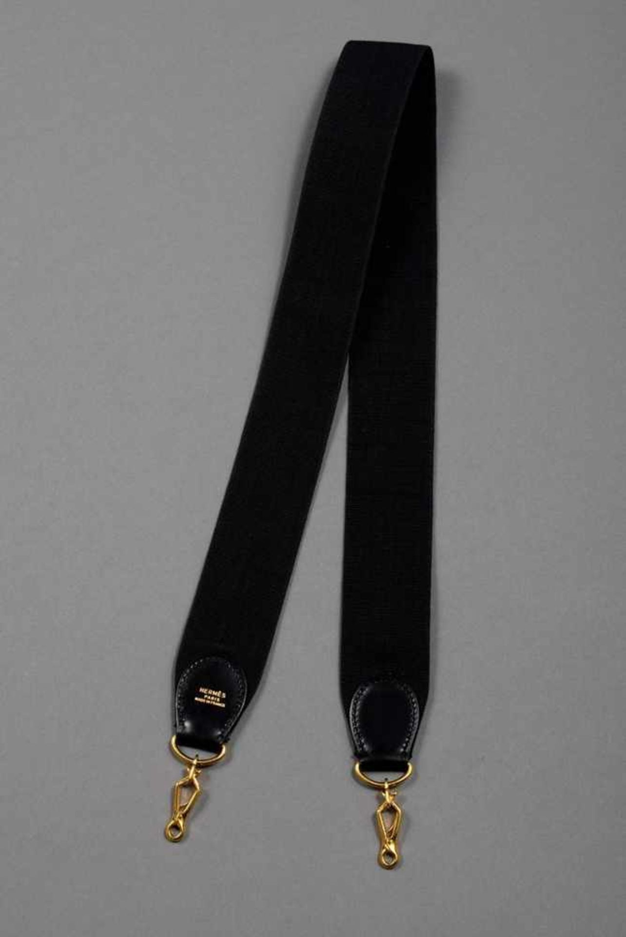 Hermès Sangle, black, cotton/leather/gold plated metal, l. 98,5cm, wornHermès Sangle, schwarz, - Bild 2 aus 2