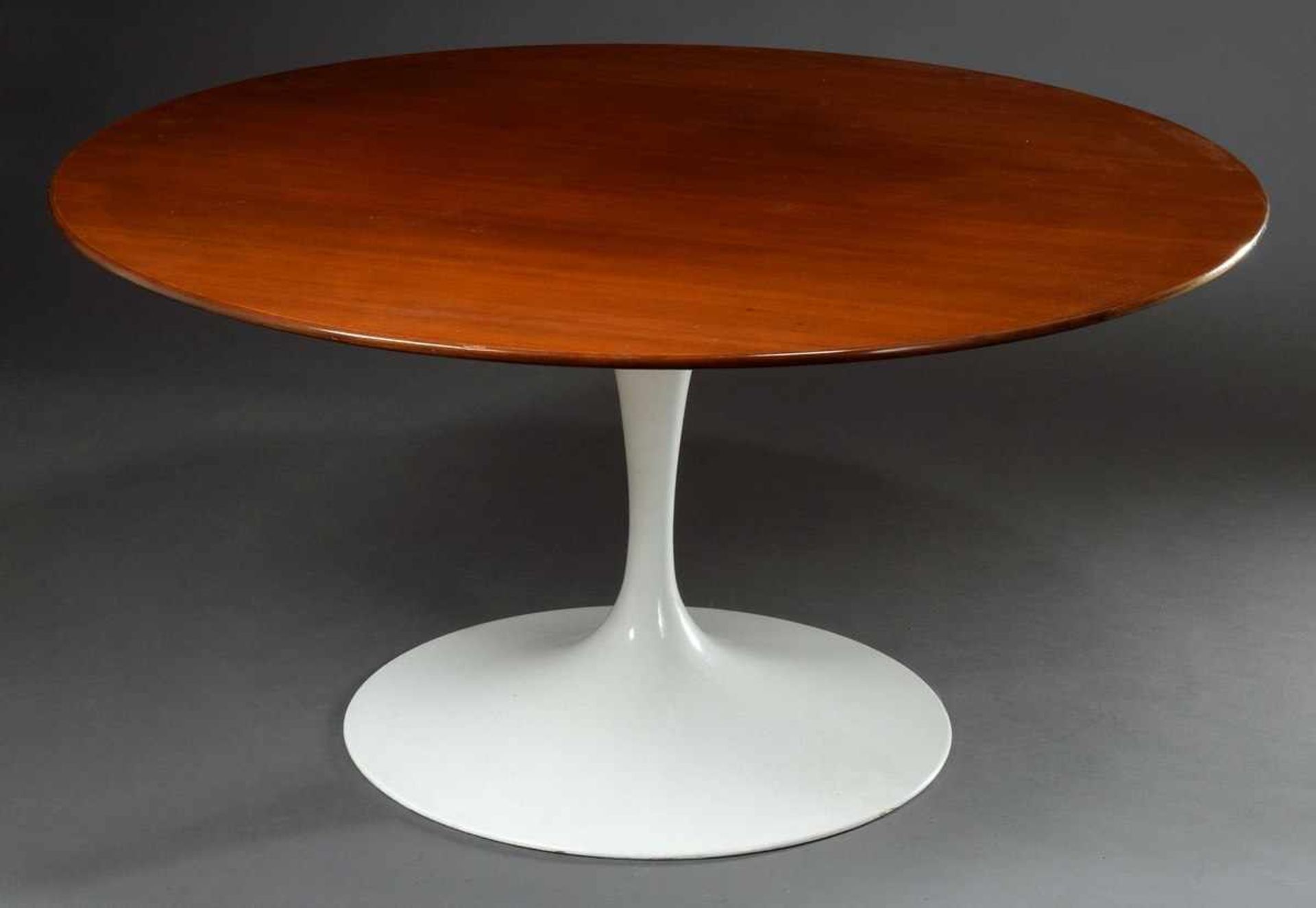 Tulip sofa table, metal base with mahogany top, designed by Eero Saarinen 1955-57, h. 54cm, Ø 104cm,