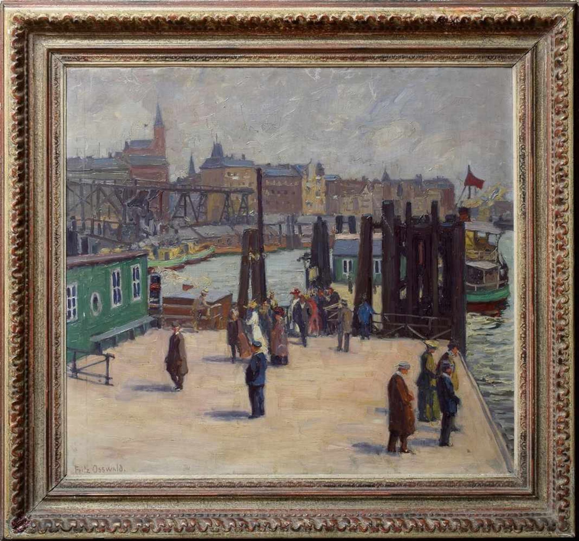 Osswald, Fritz (1887-1966) "Angler in the port of Hamburg", oil/canvas, signed lower left, - Bild 2 aus 5