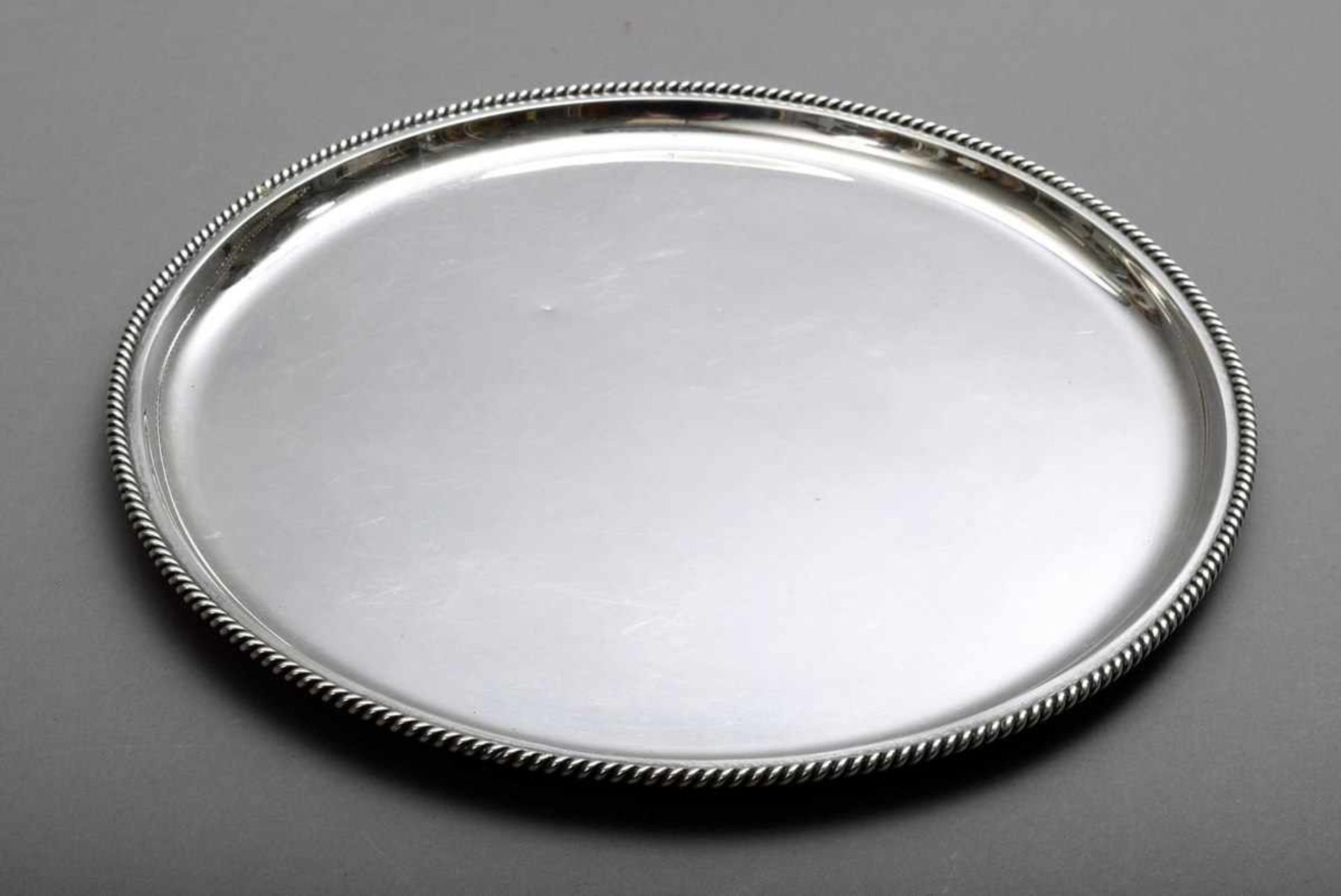 Round tray with cord edge, Wilkens, silver 835, 513g, Ø 29cm, traces of useRundes Tablett mit