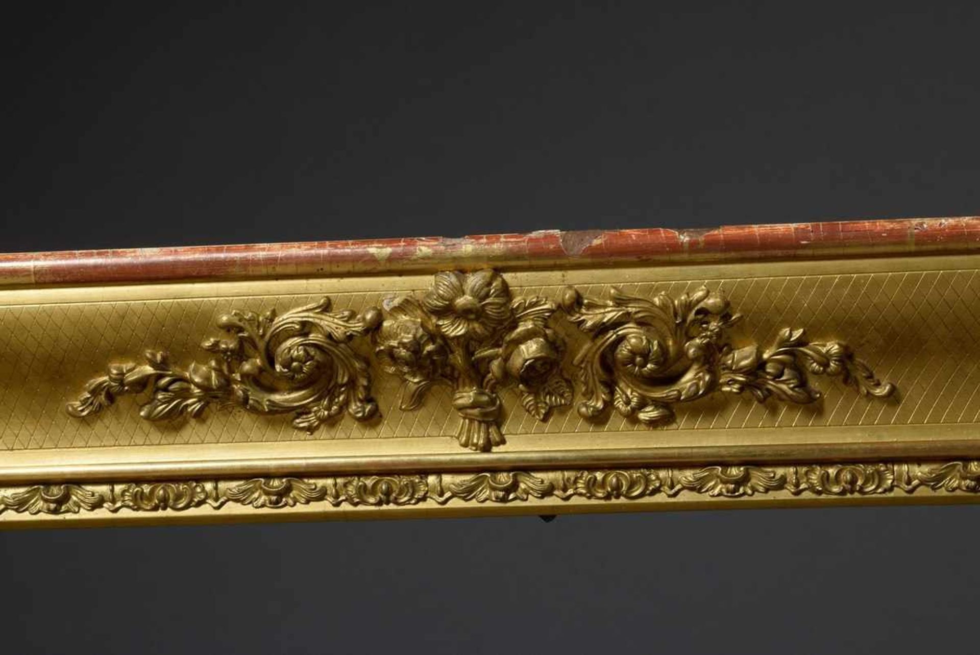 Big gilded frame with groove and stuccoed floral decor over rhombic pattern, 19th century, RD 79, - Bild 3 aus 4