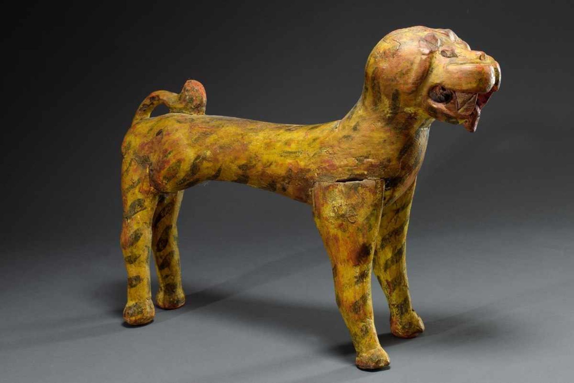 Carousel figure "Tiger", wood with remains of coloured painting, India beginning of the 20th - Image 4 of 8