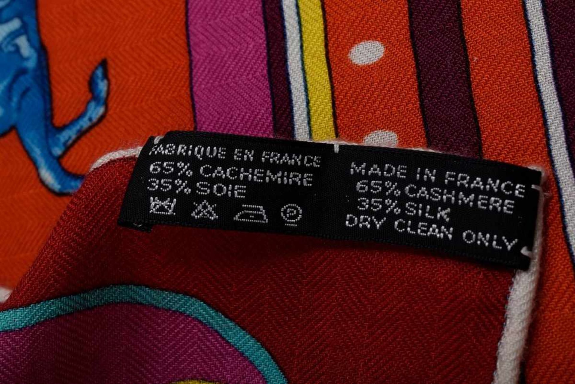 Hermès scarf "Séquences" orange/red/purple/blue, design: Caty Latham 1983, 65% cashmere, 35% silk, - Bild 7 aus 7