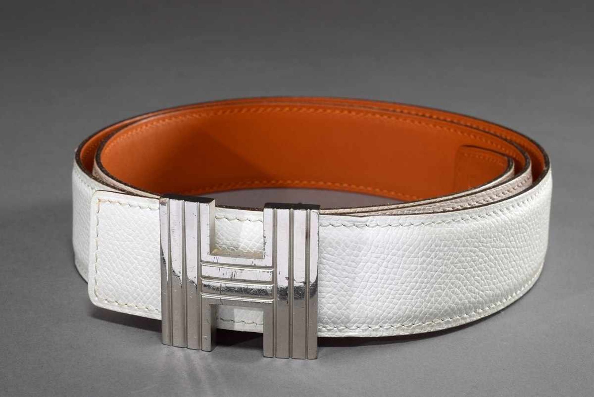 Hermès "Constance" belt with silver "H" buckle, white, 2006, l. 90cm, w. 3cm, original bag and - Bild 4 aus 4