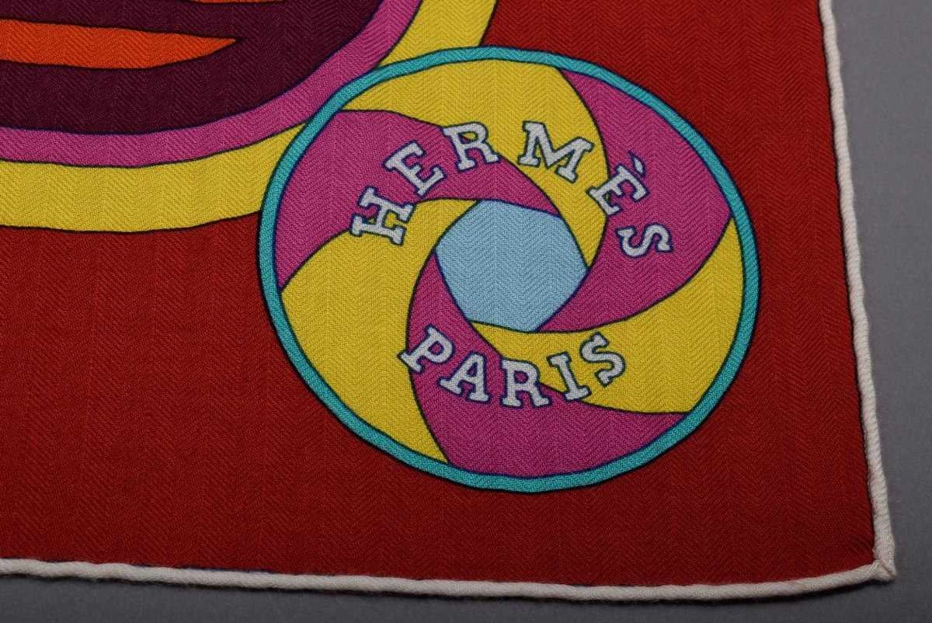 Hermès scarf "Séquences" orange/red/purple/blue, design: Caty Latham 1983, 65% cashmere, 35% silk, - Bild 4 aus 7