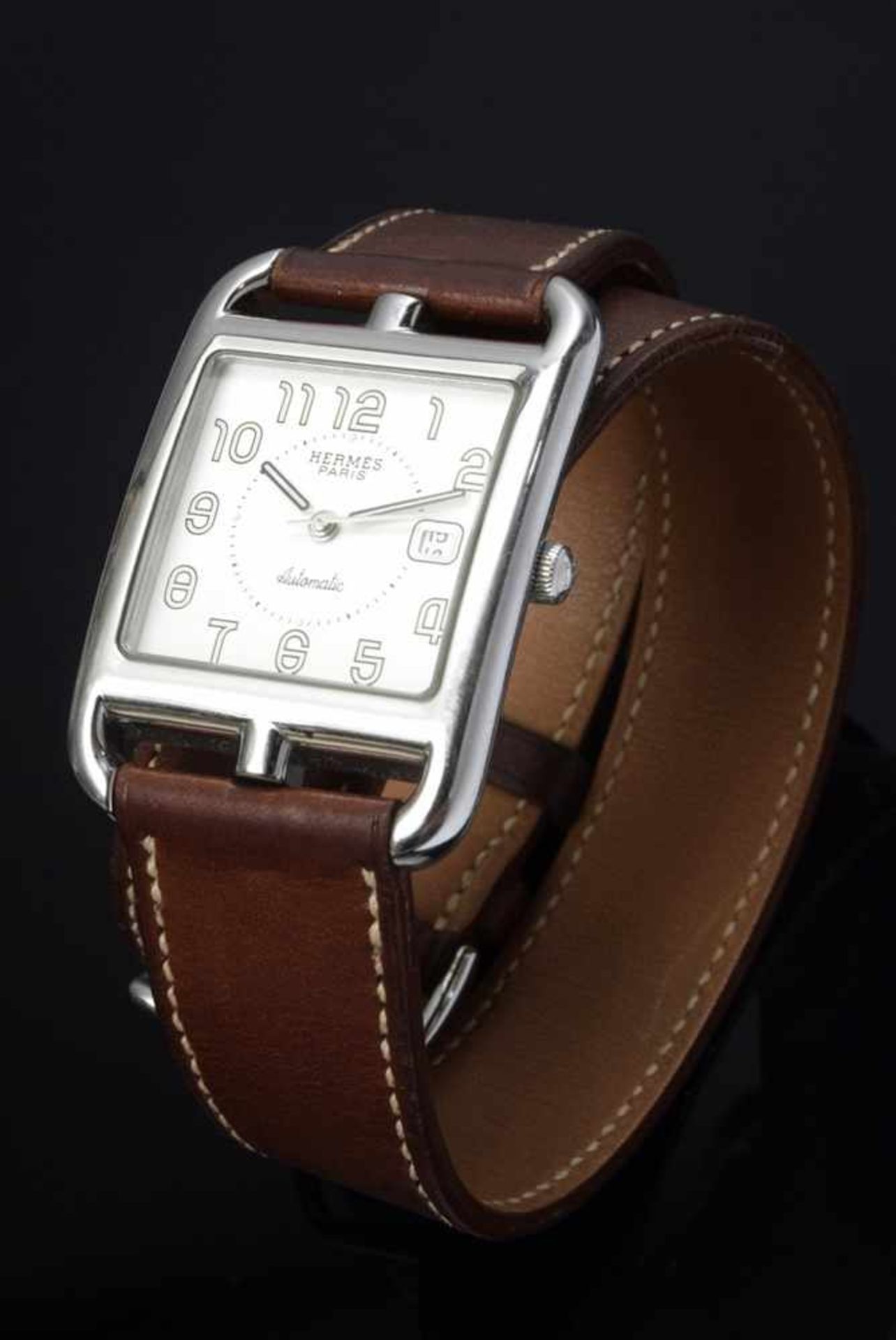 Sporty Hermès "Cape Cod" ladies' watch, stainless steel, automatic movement, date, central second