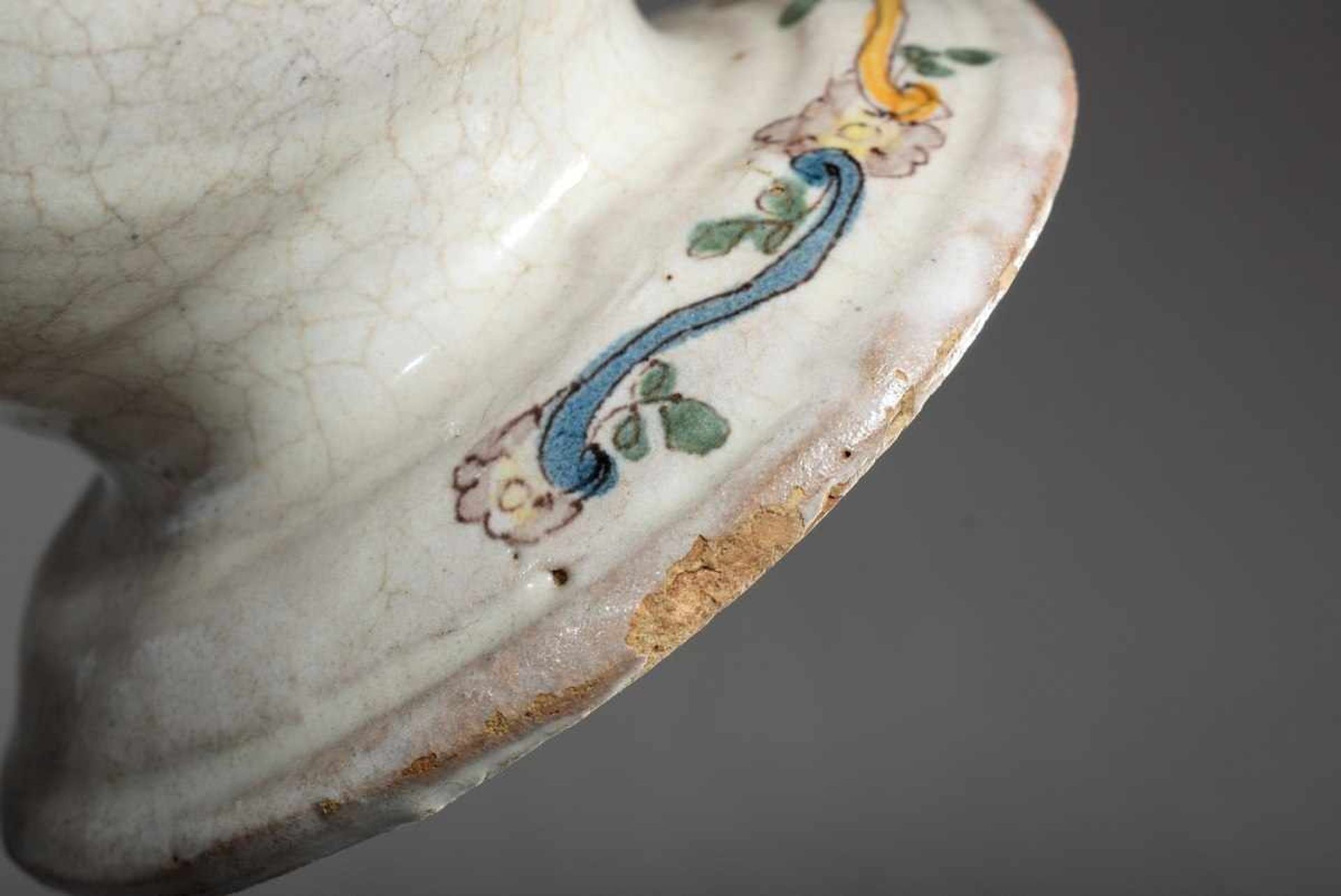 Faience apothecary vessel, so called "Albarello" with coloured painted rocaille cartouche "Fruits" - Bild 4 aus 5