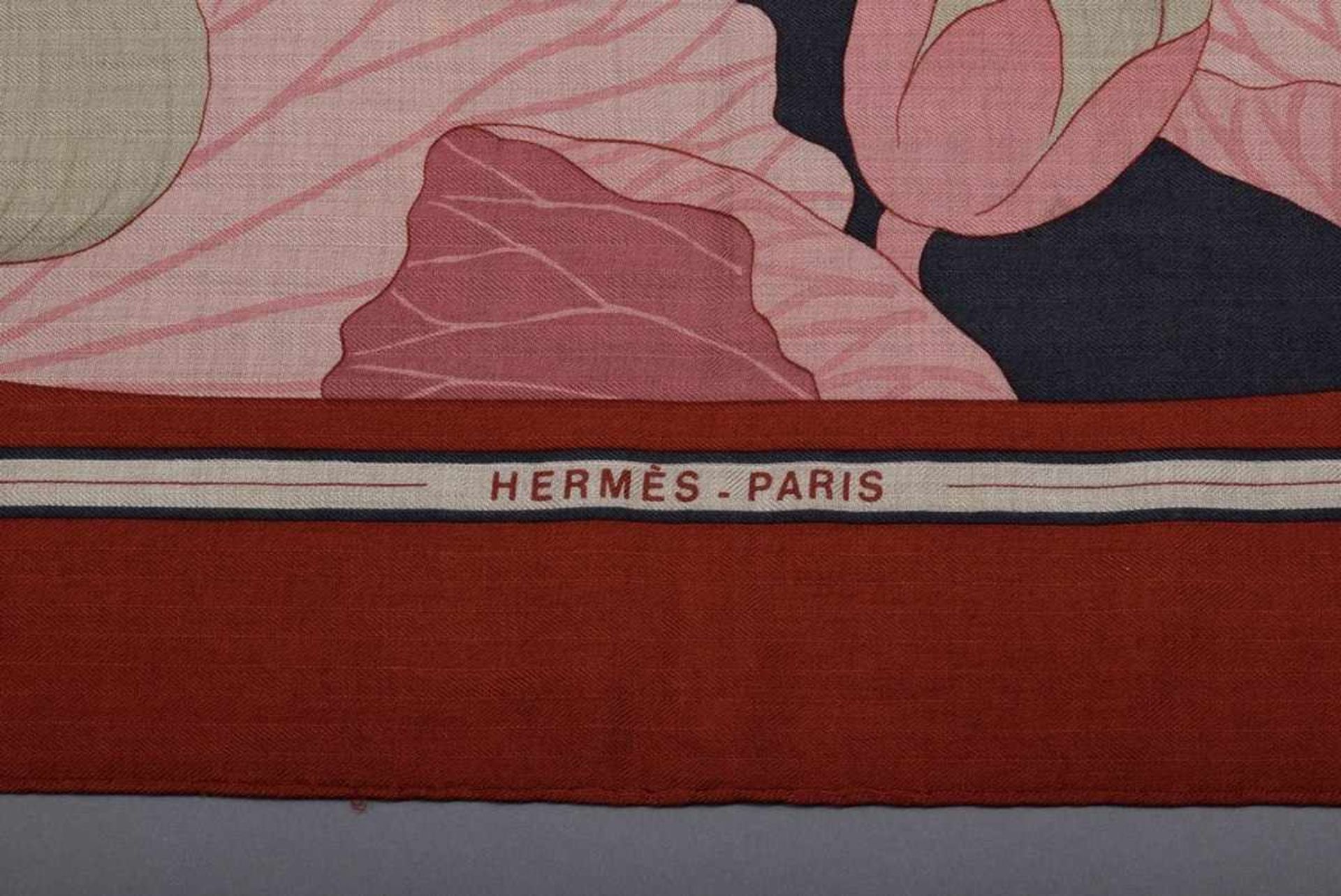 Hermès scarf "Fleur de Lotus" dark red/khaki/rosé/anthracite, designed by Christiane de Vauzelles - Bild 3 aus 5