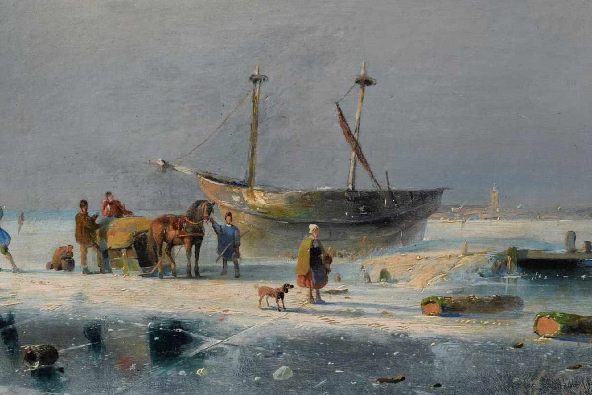 Unknown painter of the 19th century "Dutch Winter Scene", oil/canvas mounted, lower left illegible - Bild 4 aus 7