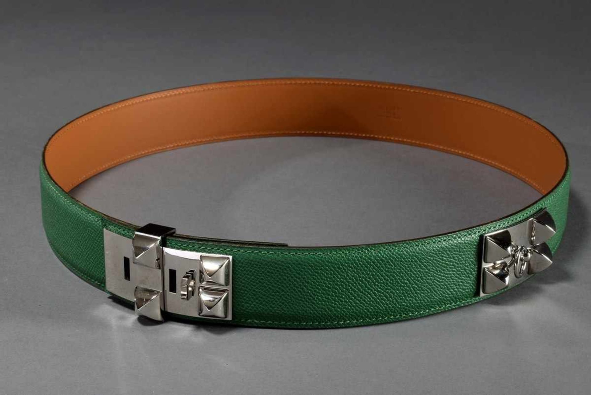 Hermès "Collier de Chien" belt with silver coloured details, green, 2006, l. 90cm, b. 4cm,