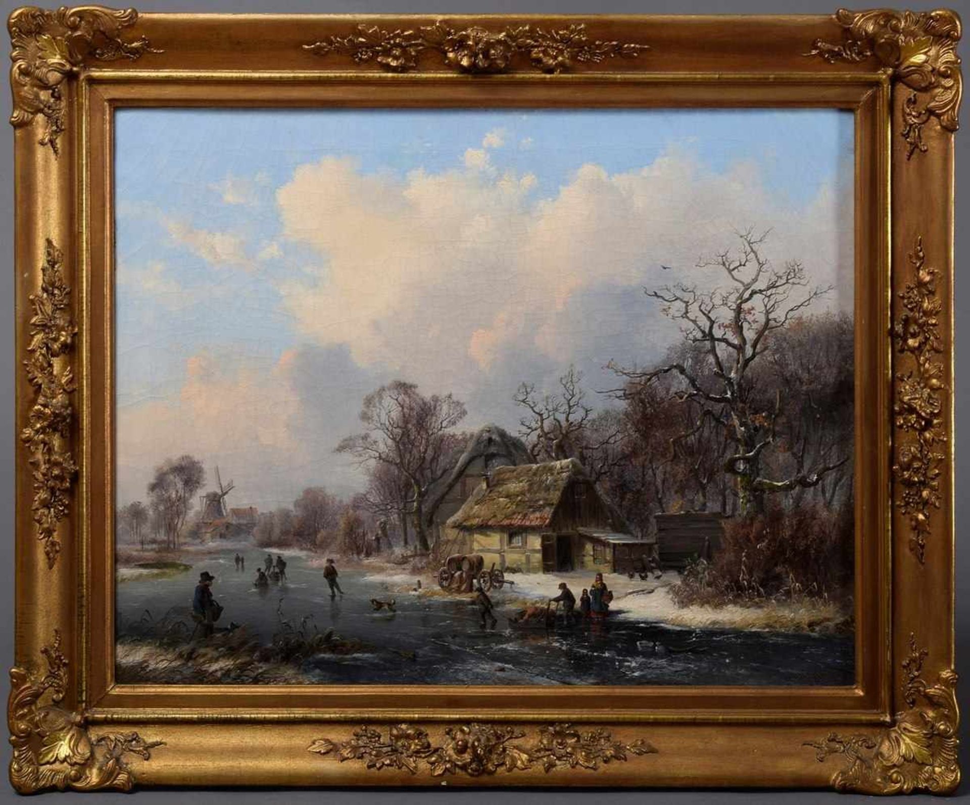Köster, Carl Georg (1812-1893) "Winter landscape with ice skaters", oil/canvas, signed lower - Image 2 of 7