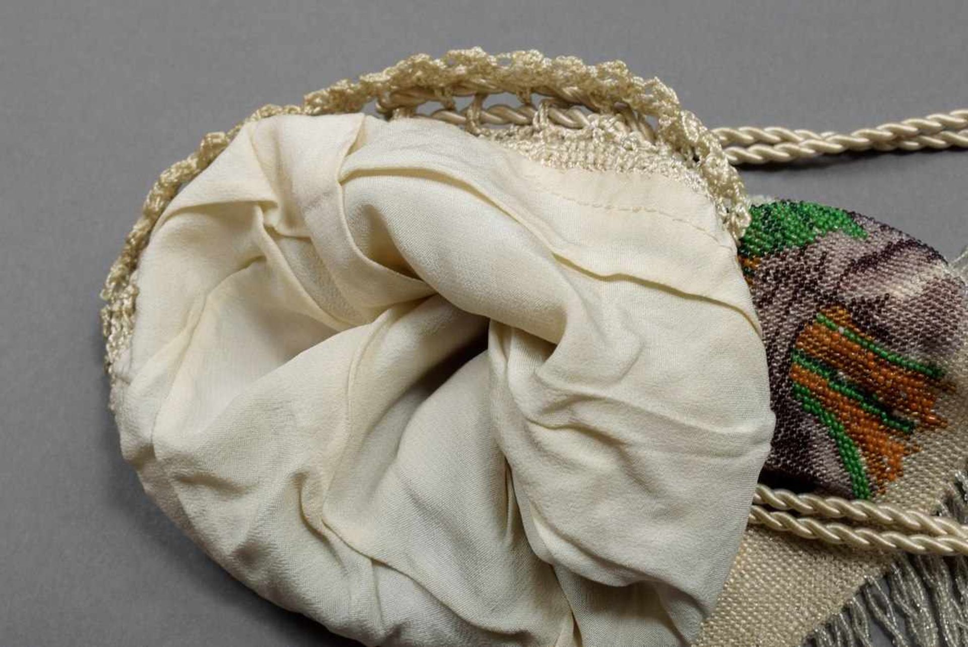 Beige Biedermeier pearl bag with floral decoration "flower bouquet", 26x15,5cm, small defects, - Image 4 of 4