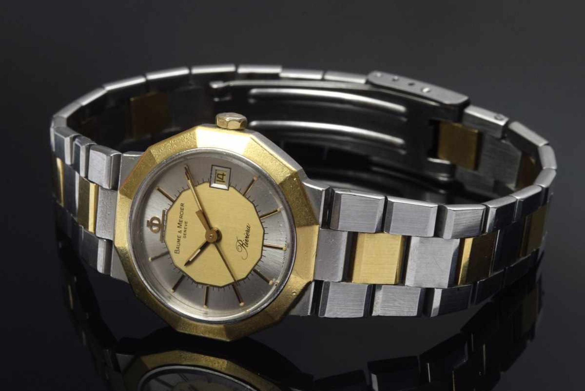 Baume & Mercier "Riviera" ladies' watch, stainless steel/gold, quartz movement, central second hand,