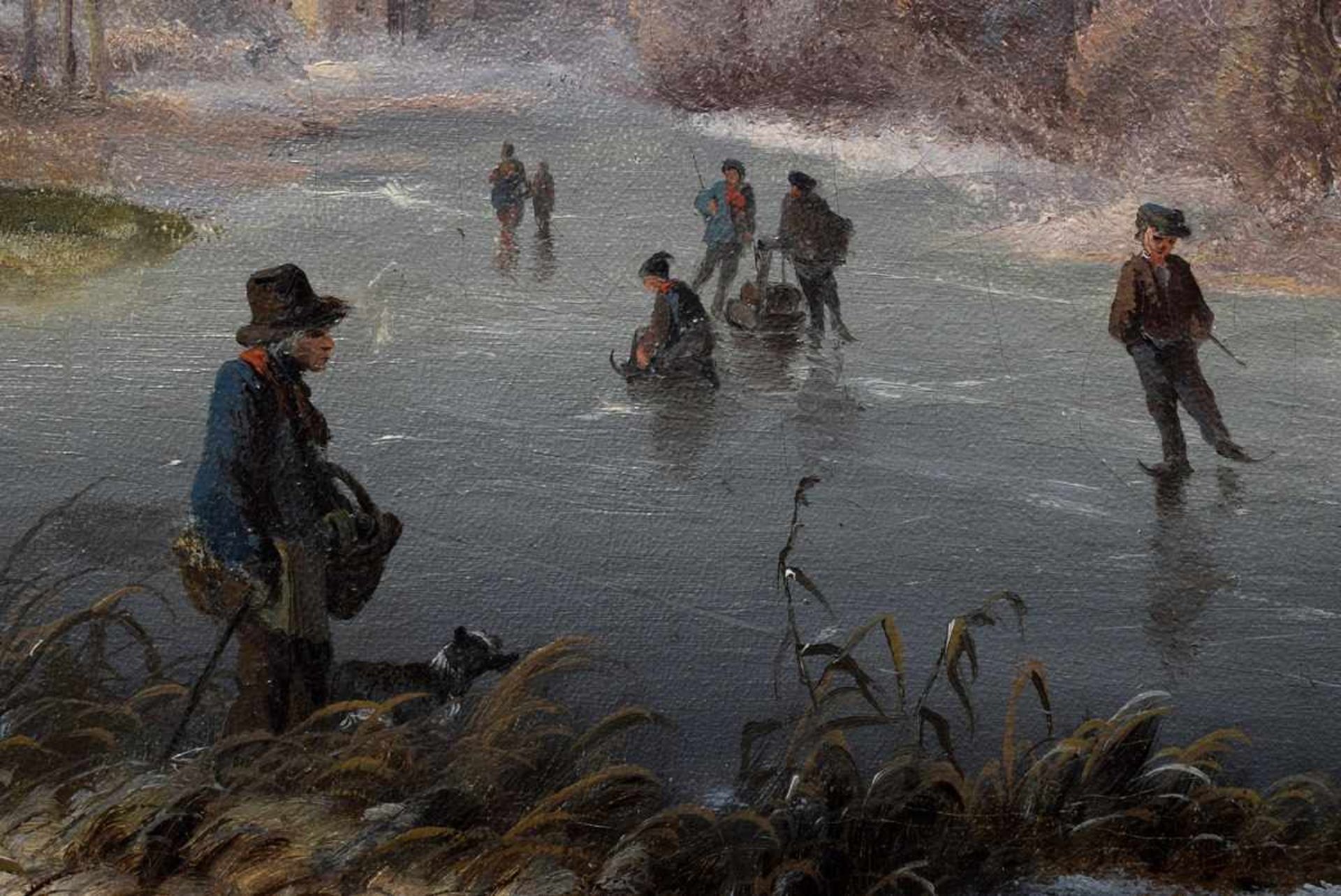 Köster, Carl Georg (1812-1893) "Winter landscape with ice skaters", oil/canvas, signed lower - Image 4 of 7