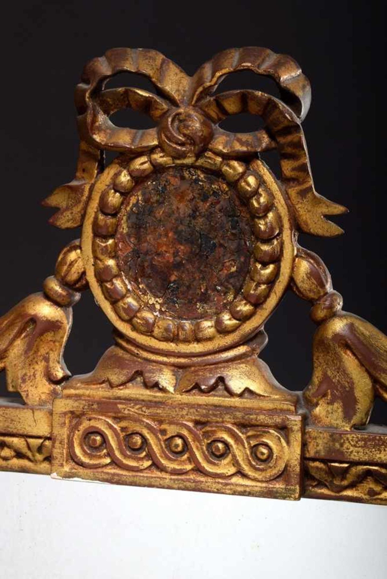 Small console mirror in classicistic style with medallion crown and draperies, wood carved and - Image 3 of 8