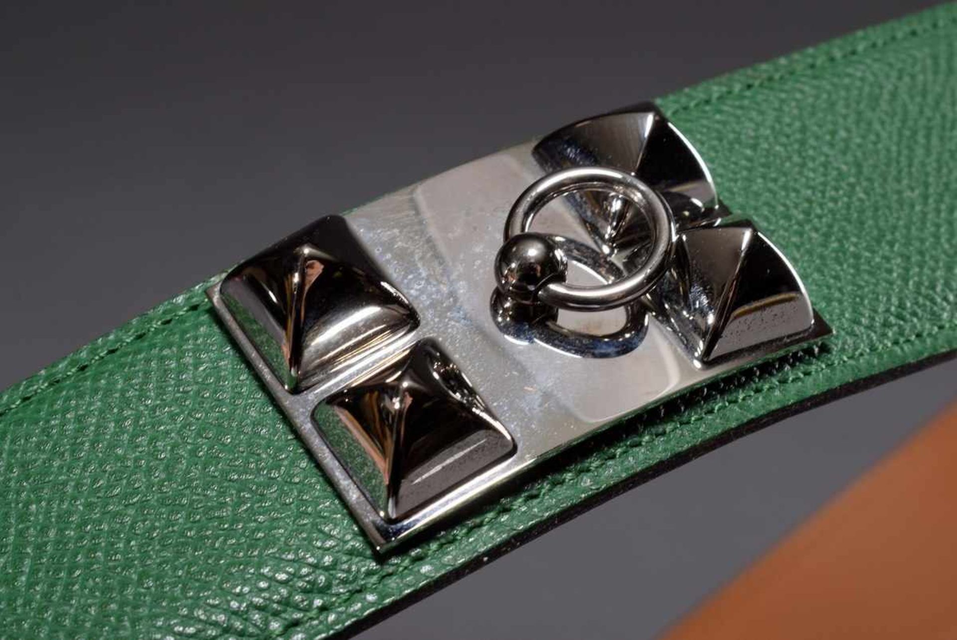 Hermès "Collier de Chien" belt with silver coloured details, green, 2006, l. 90cm, b. 4cm, - Bild 3 aus 5