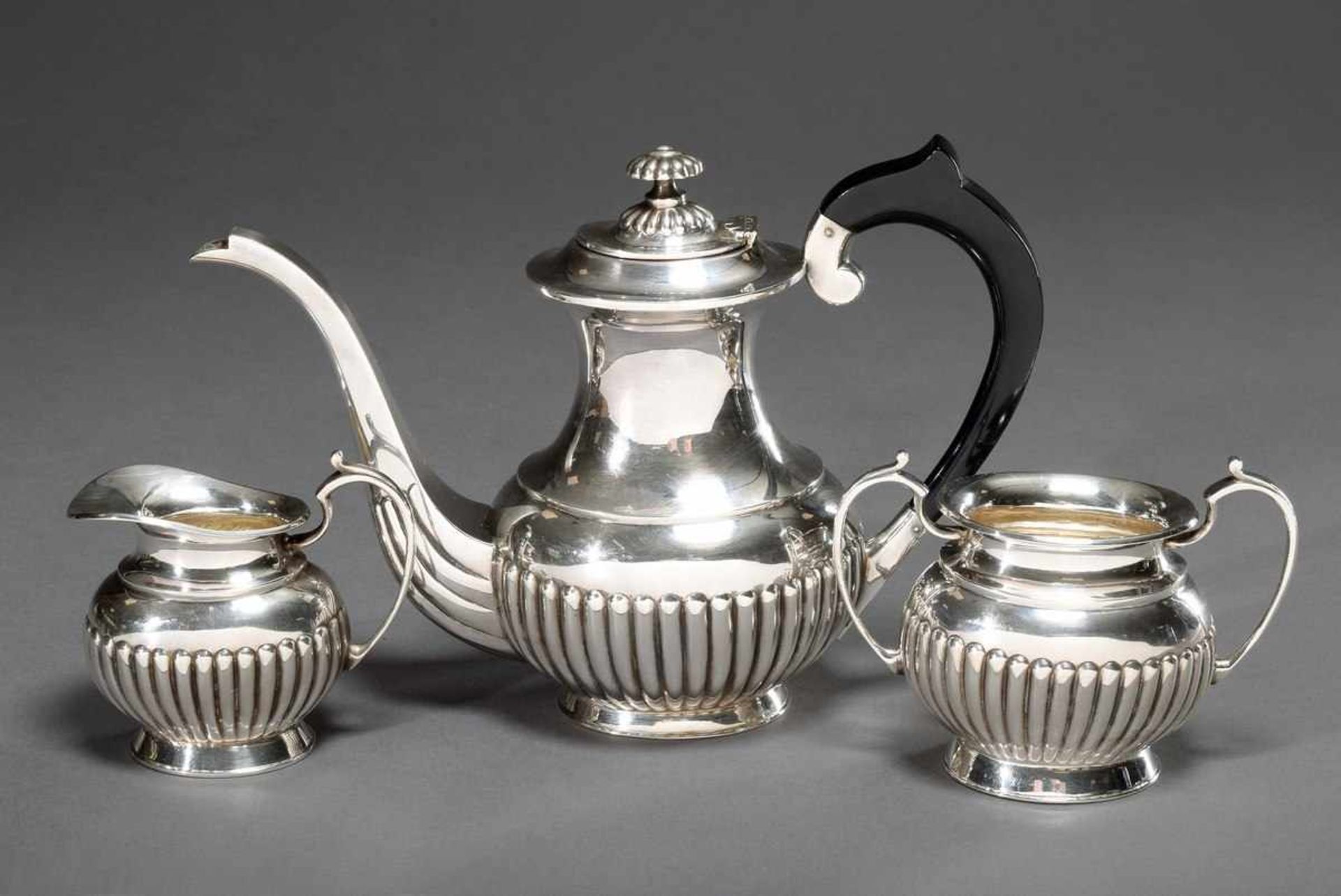 4 Pieces mocha service in Queen Anne style with ebonised wooden handles, MM: P.V., 20th century, - Bild 3 aus 5