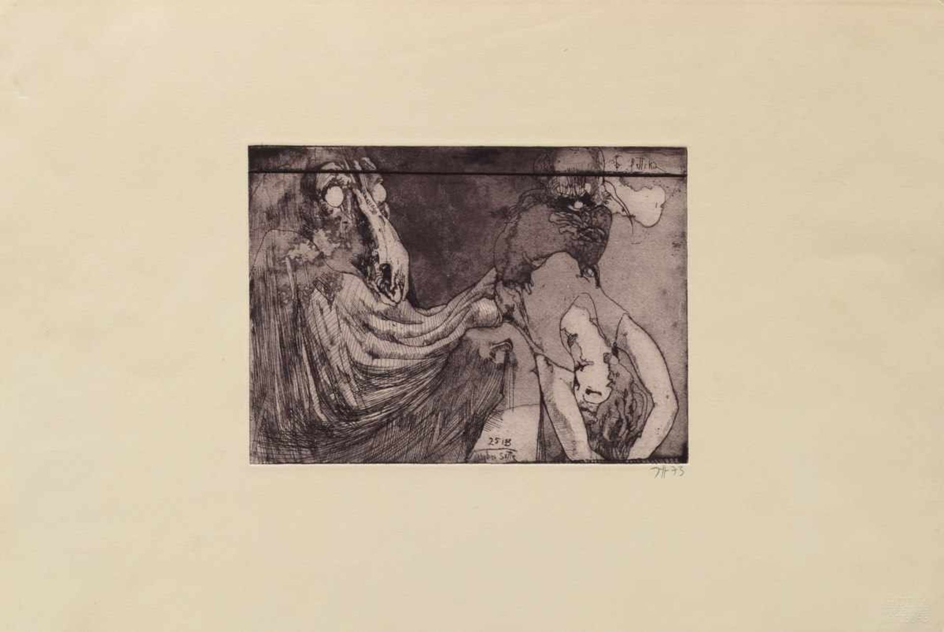 Janssen, Horst (1929-1995) "Alpchen Suite for Bettina" 25.1.73, red chalk etching, embossed "Jens - Bild 2 aus 2