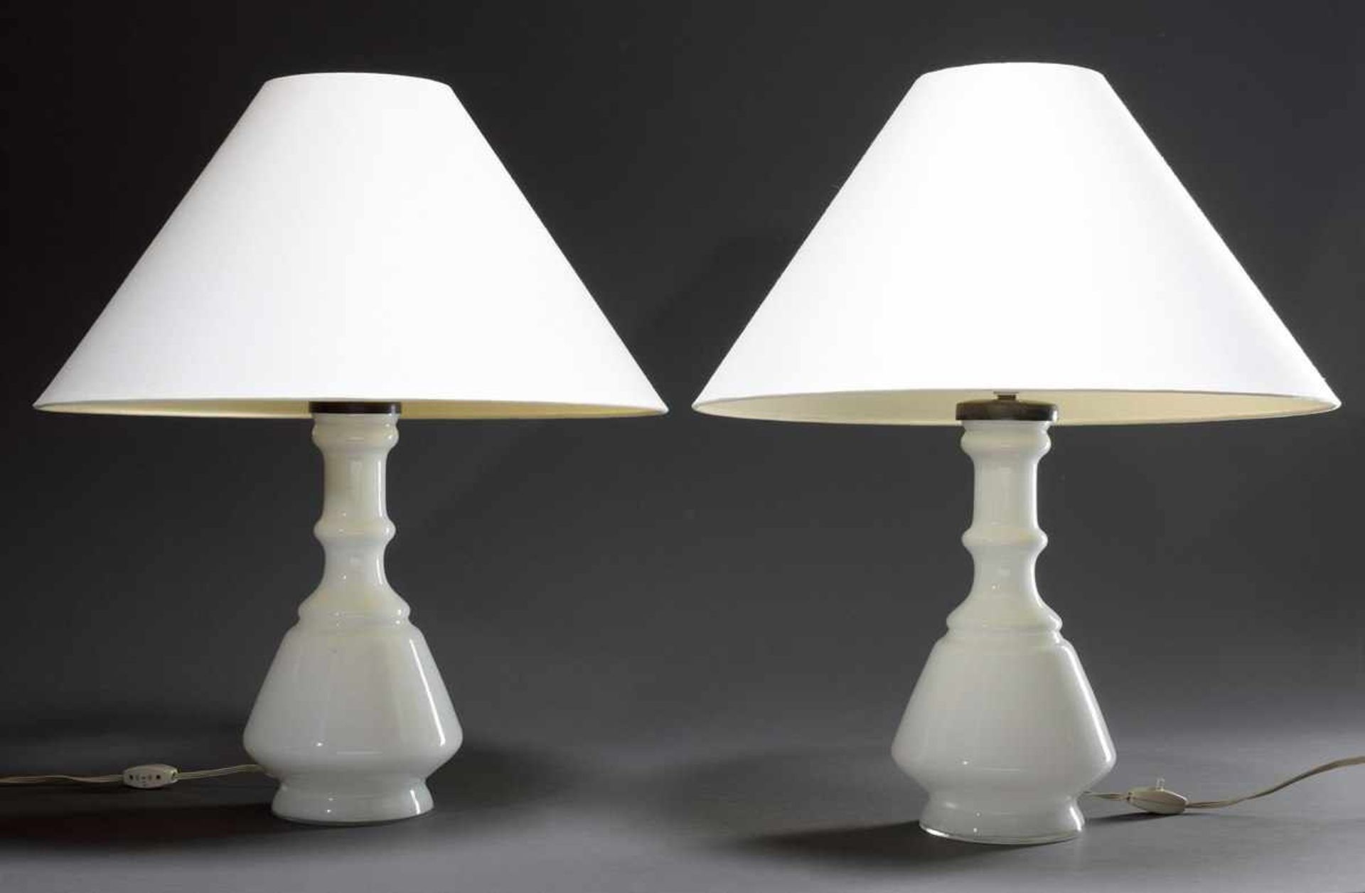 Pair of lamps with milk glass balusters, 1970s, h. 64cmPaar Lampen mit Milchglas Balustern, 1970er