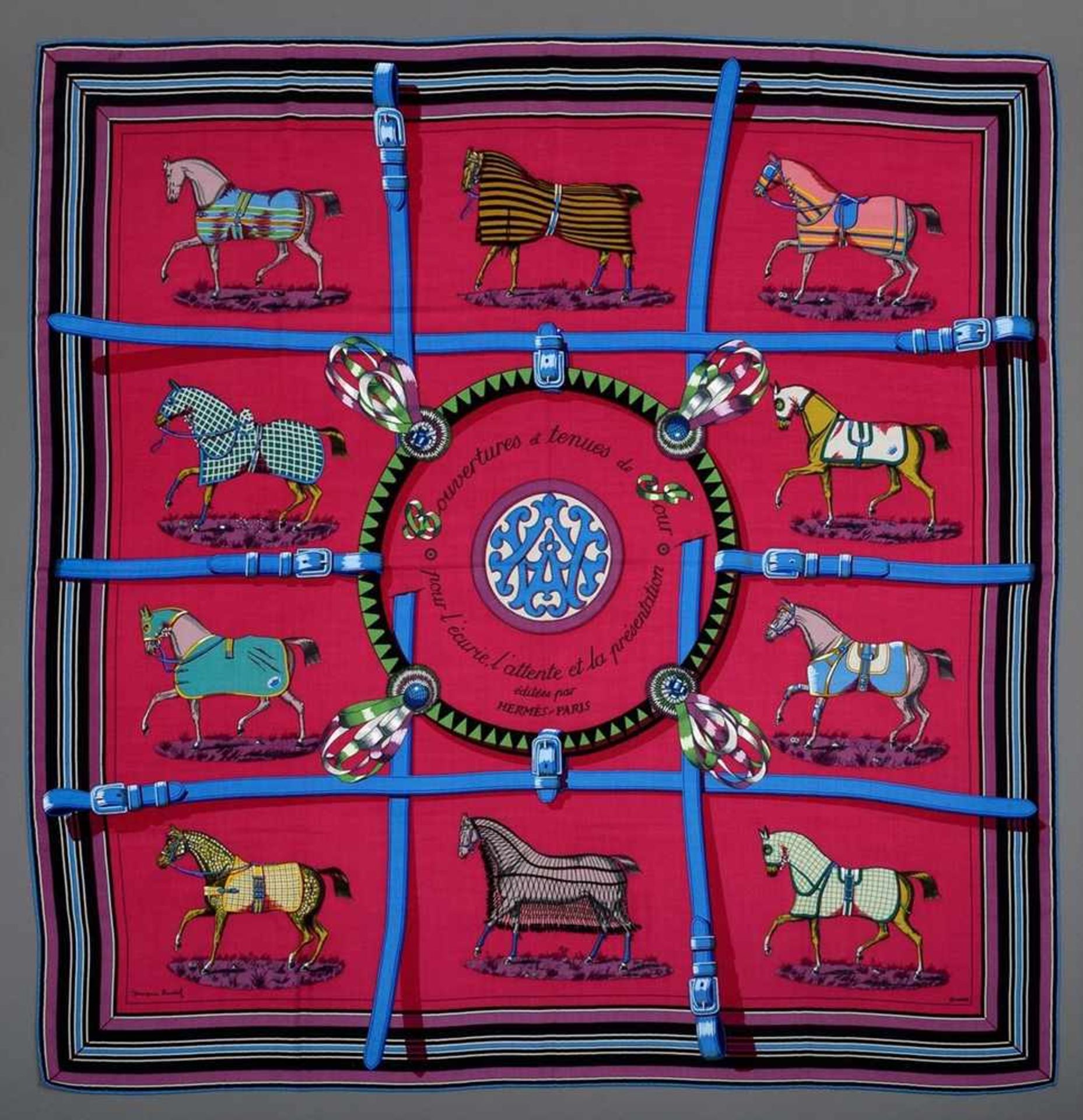 Hermès Scarf "Blankets and daywear for the stable, waiting and presentation" pink/violet/blue/ - Bild 2 aus 6