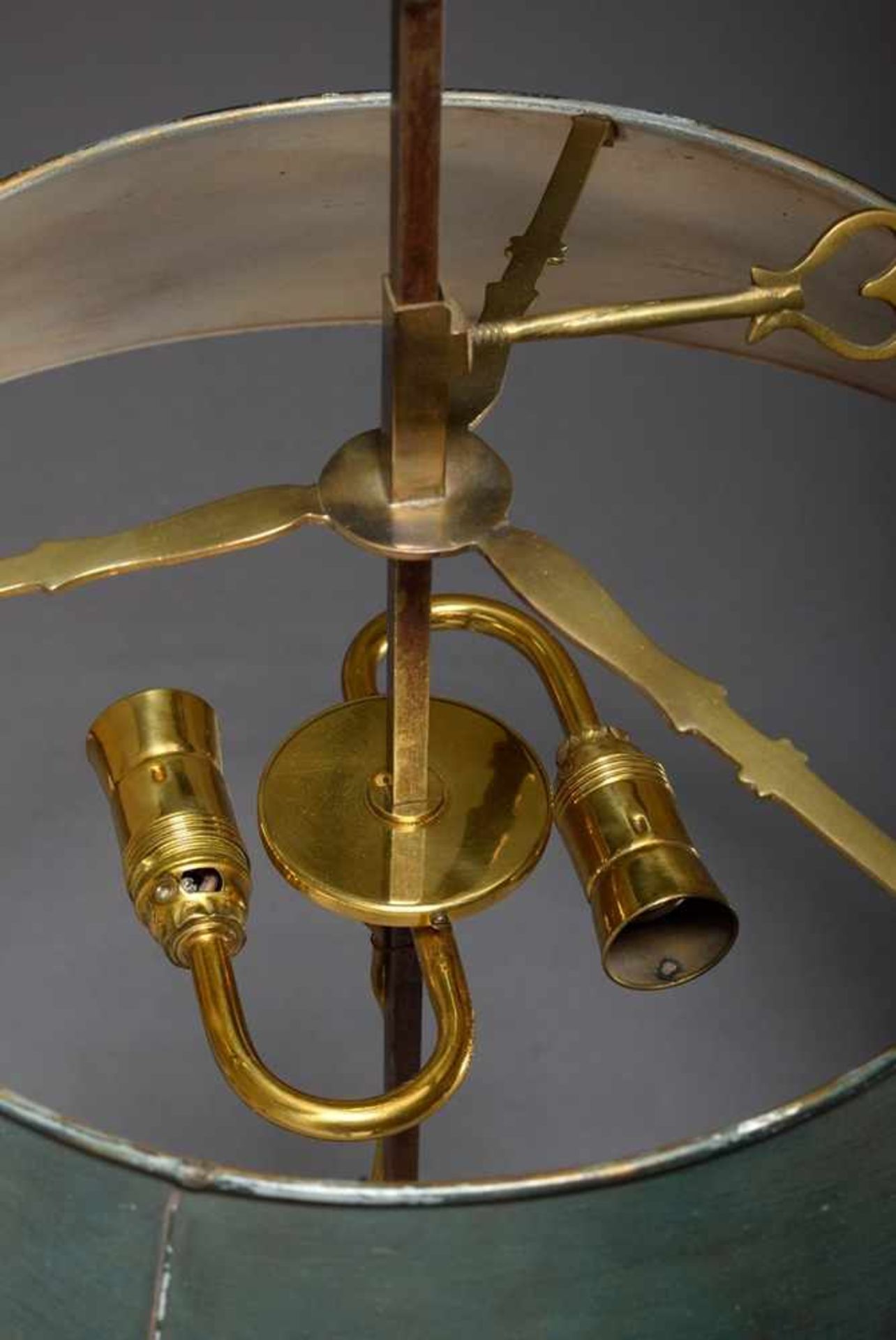 Bronze bouillotte lamp with green metal shade, 3 flame, h. 65cm, slight pressure marksBronze - Bild 4 aus 5