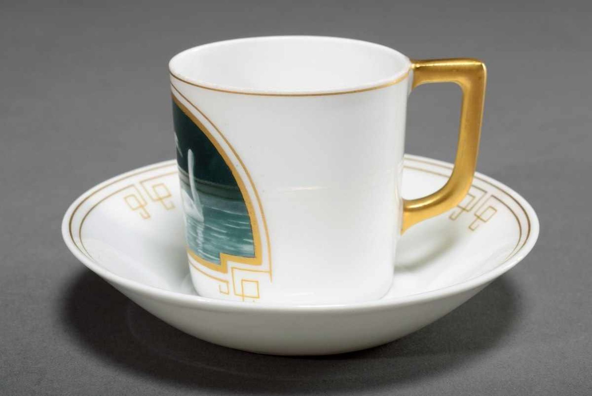 Nymphenburg mocha cup with polychrome painting "Swans in blue", decor design: Ludwig Carl Frenzel - Bild 2 aus 3