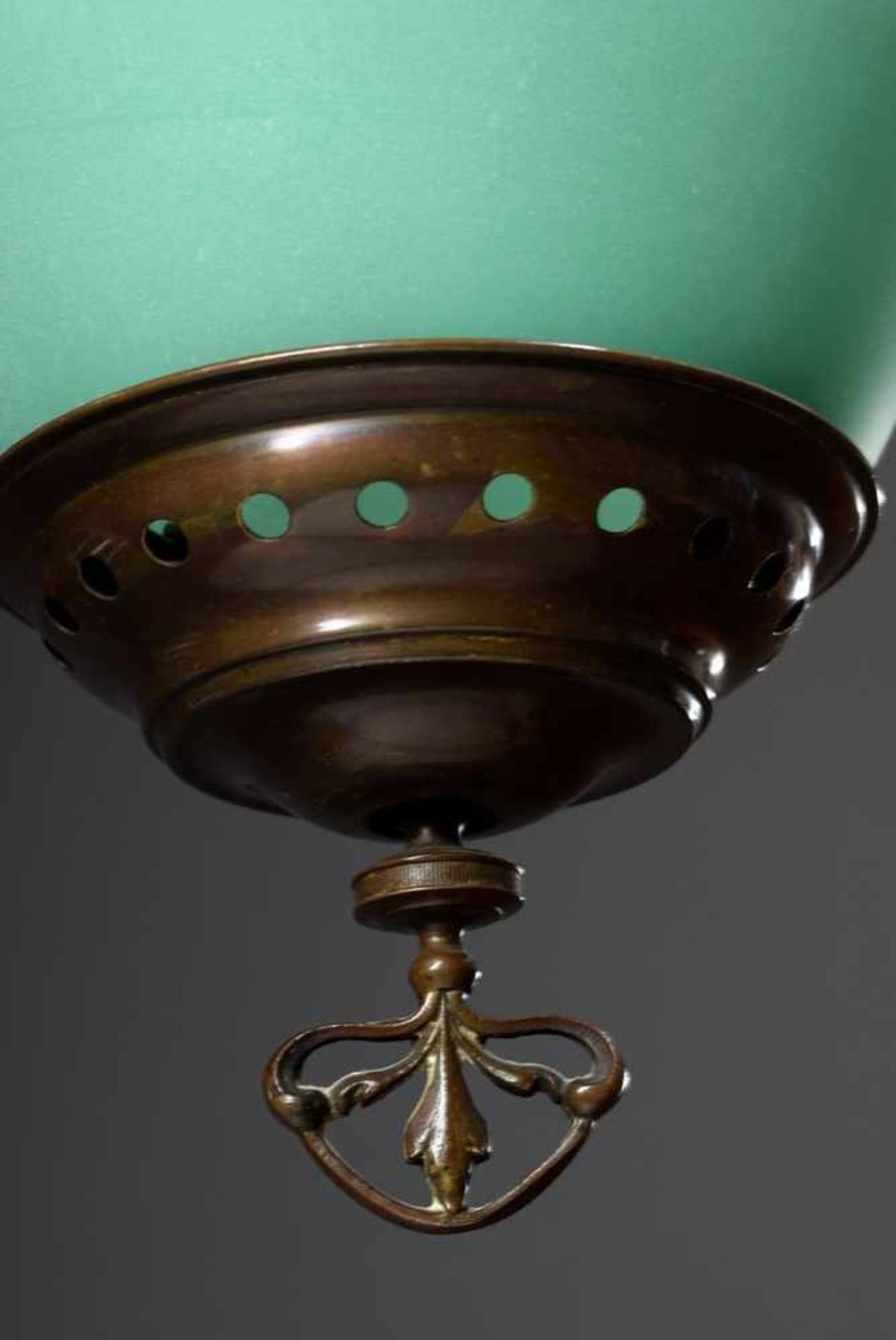 Historism hanging lamp with greenish glass dome in brass mounting, German around 1880/90, h. approx. - Bild 3 aus 6