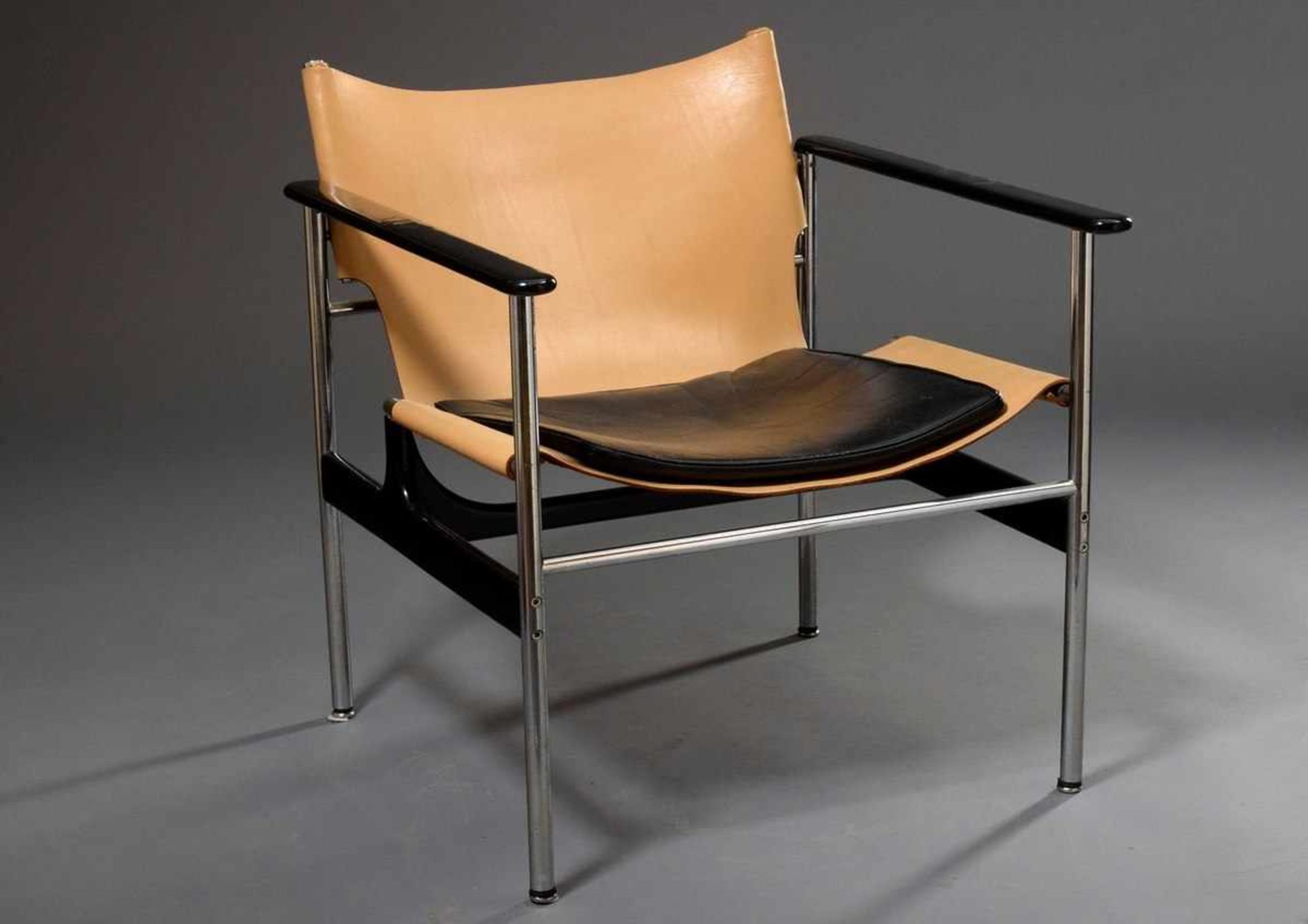 "Sling" Lounge Chair No. 657, designed by Charles Pollock (1930-2013) 1960, tubular steel, leather - Image 2 of 4