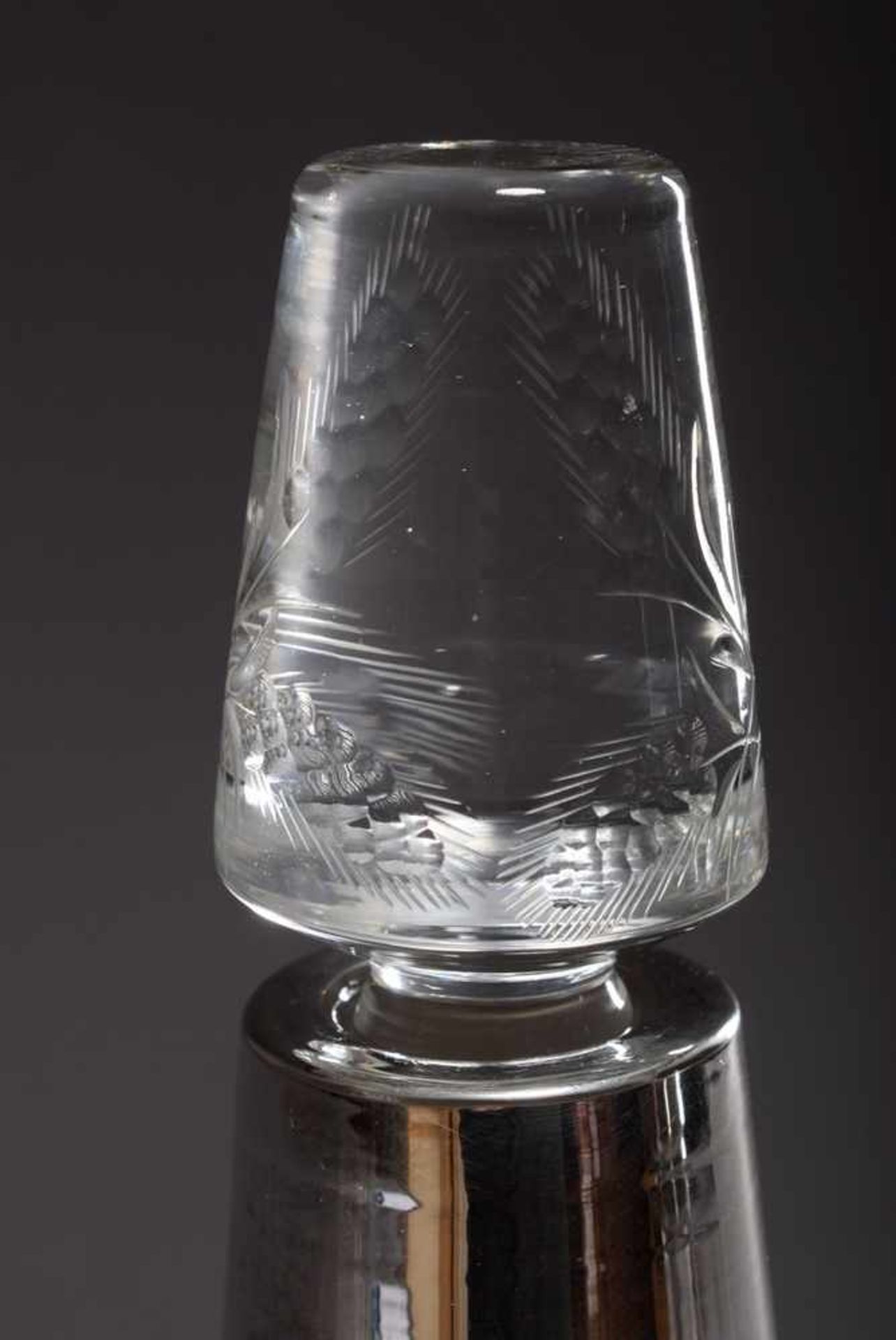 Pair of carafes with floral cut and silver overlay "Rye" and "Scotch", around 1910/1920, h. 33cm, - Image 3 of 6