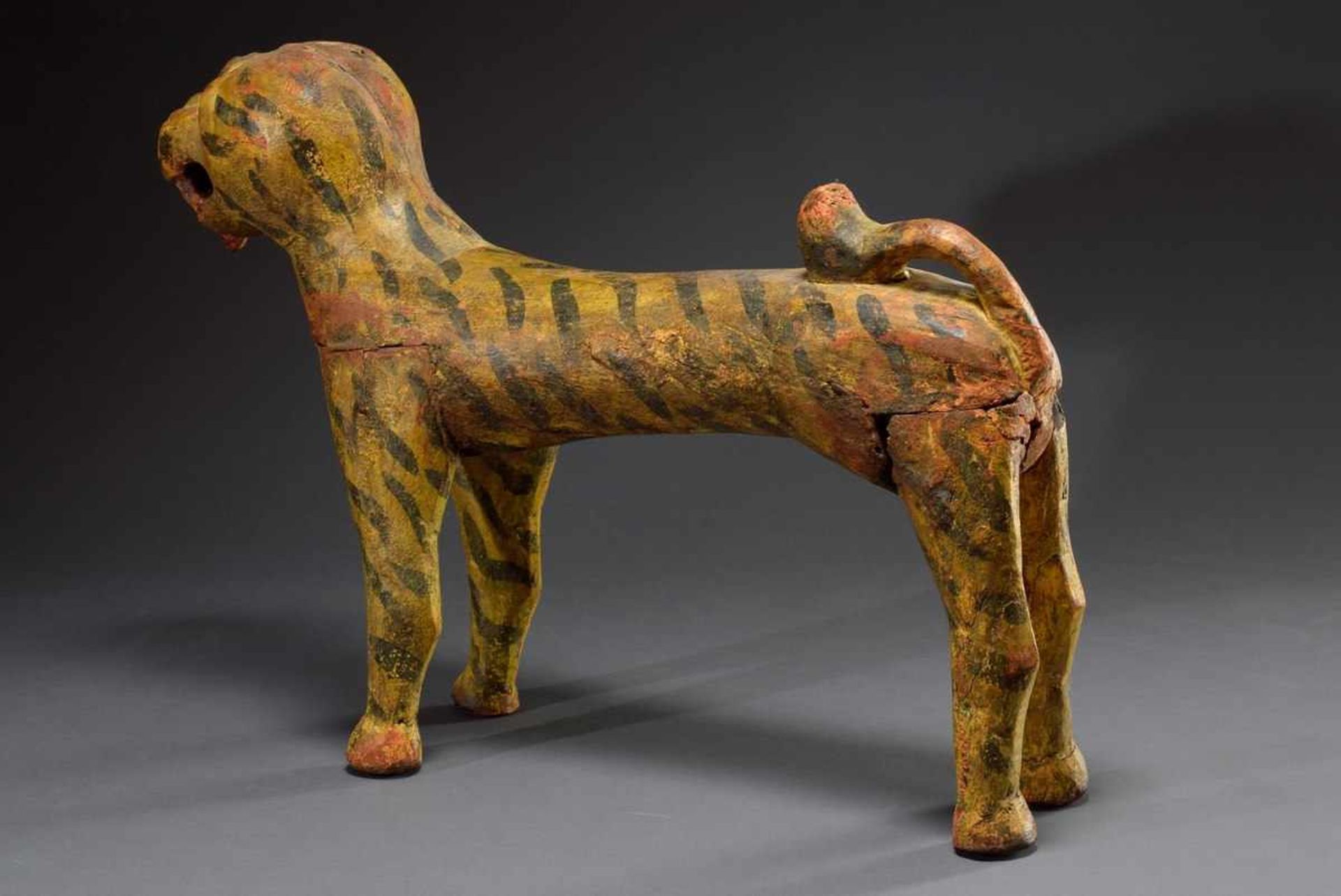 Carousel figure "Tiger", wood with remains of coloured painting, India beginning of the 20th - Image 5 of 8