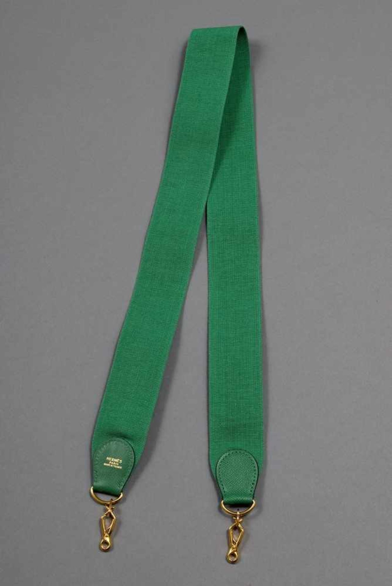 Hermès Sangle, green, cotton/leather/gold plated metal, l. 109cm, wornHermès Sangle, grün, - Bild 2 aus 2