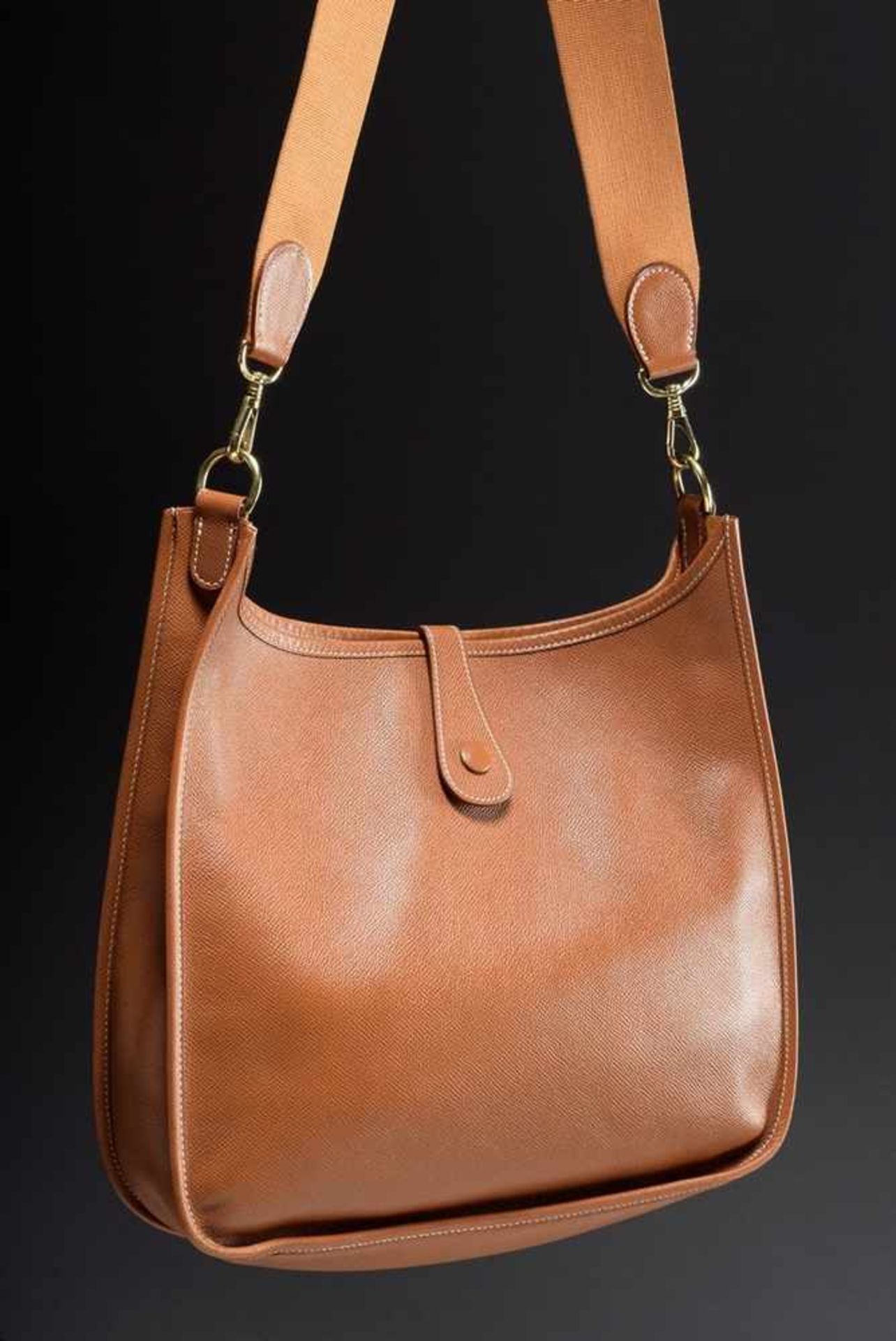 Hermès "Evelyn", 1996, cognac coloured calfskin, open shoulder bag with perforated "H" logo and - Bild 3 aus 9