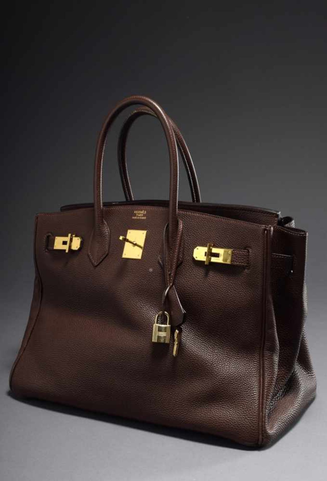 Hermès "Birkin Bag 35" in red-brown calfskin with gold-coloured clasps, lock and 2 keys, stamped - Bild 3 aus 12