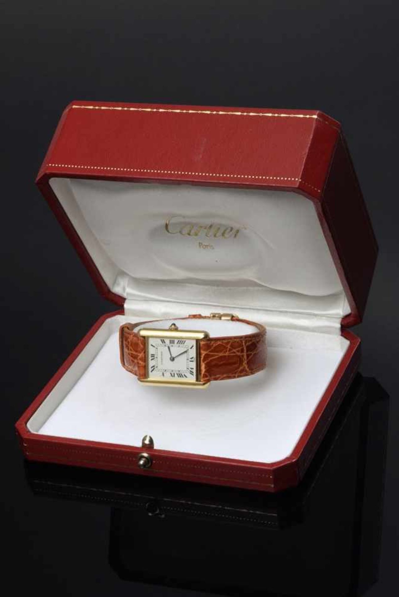 GG 750 Cartier "Tank Louis Cartier "Ladies watch, quartz movement, white dial with roman numerals, - Bild 6 aus 7