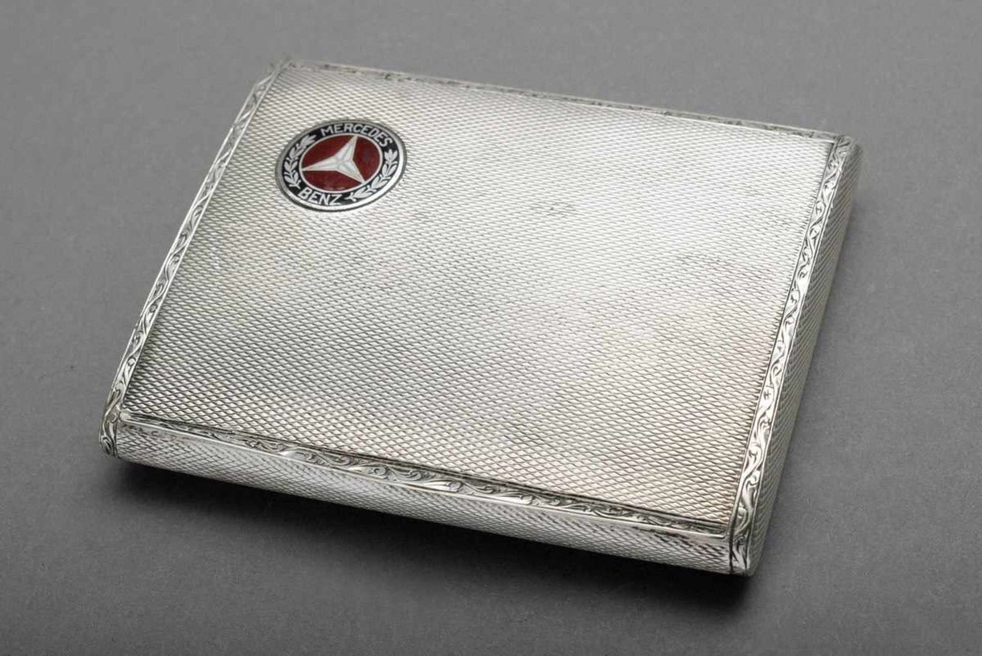 Guilloche silver case with enamelled "Mercedes Benz" emblem, silver 925, 111g,