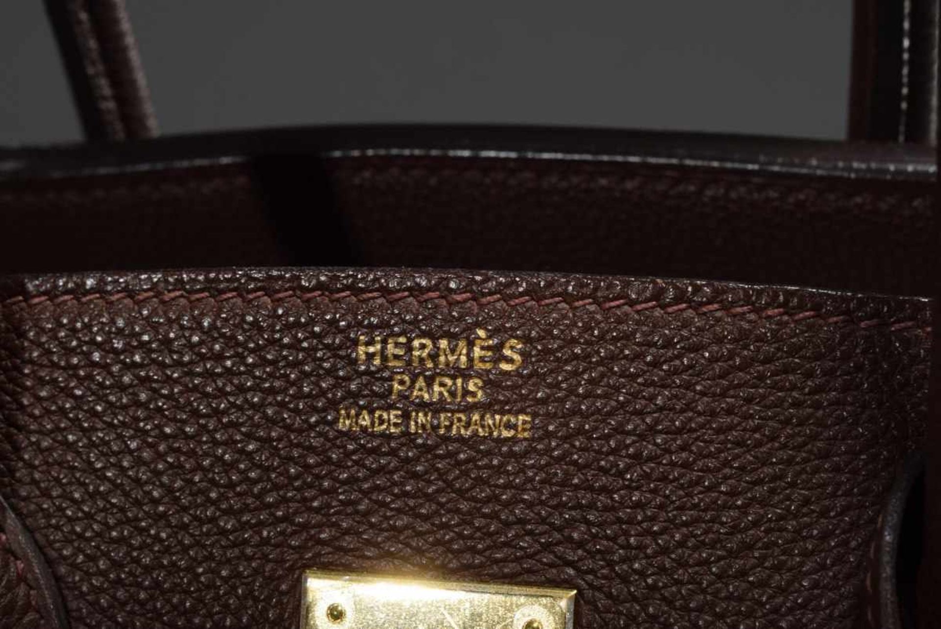 Hermès "Birkin Bag 35" in red-brown calfskin with gold-coloured clasps, lock and 2 keys, stamped - Bild 7 aus 12