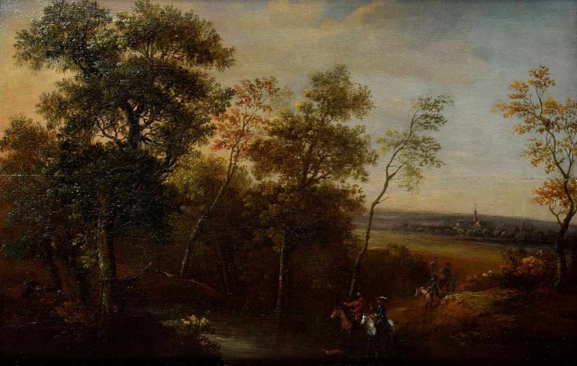 Quatal, Anton (1736-1809) "Landscape with Horsemen", oil/wood, lower left inscr. "Quatal", verso old