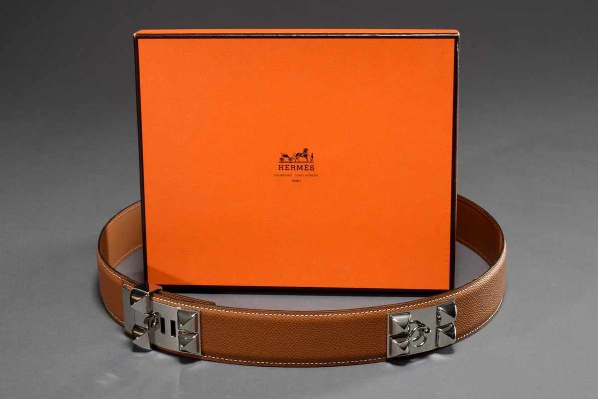 Hermès "Collier de Chien" belt with silver coloured details, cognac, 2006, l. 90cm, w. 4cm, original - Bild 2 aus 6