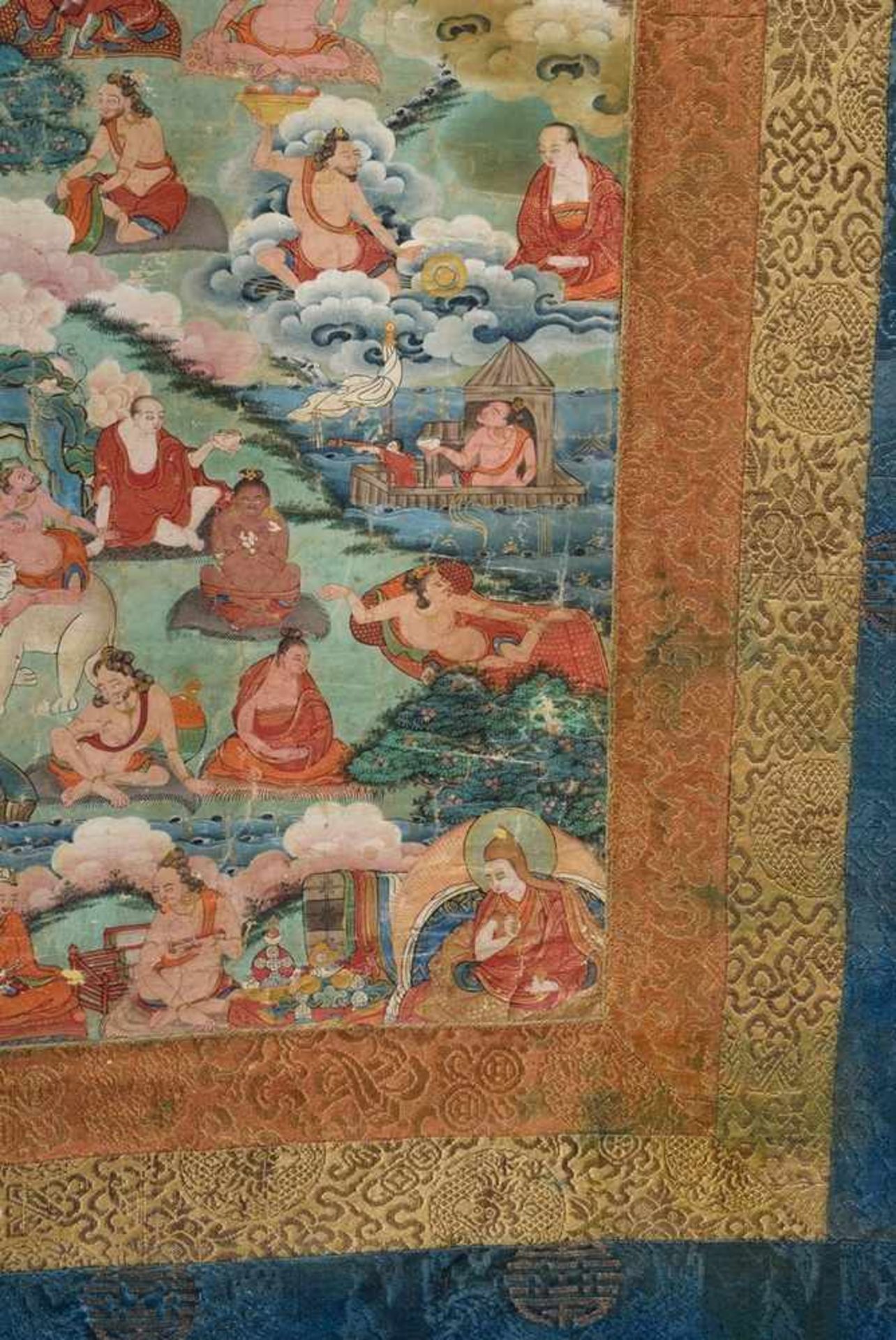 Tibetan thangka on silk "Tsongkhapa in the appearance of the Dombi-Heruka. The mahāsiddha sits on - Bild 8 aus 8