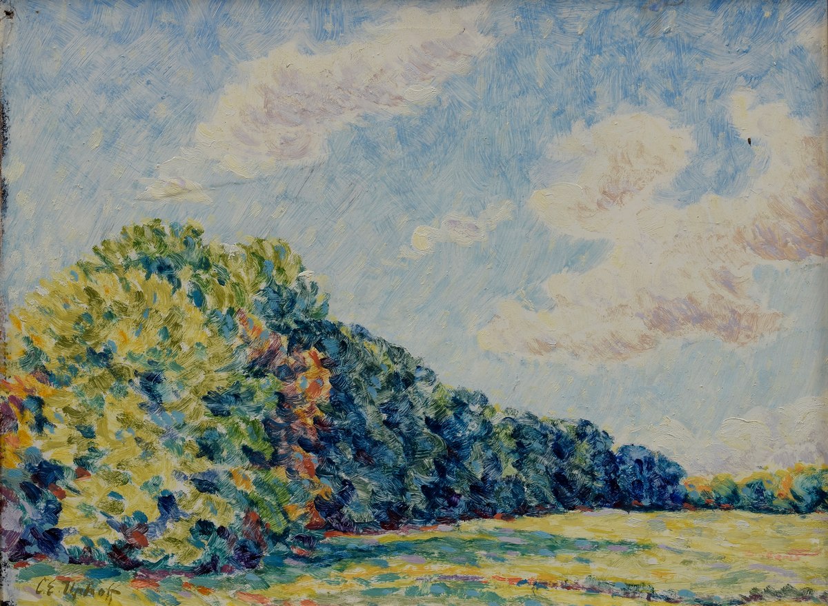 Uphoff, Carl Emil (1885-1971) „Landschaft“, Öl/Pappe, u.l. sign., 29,5x40cm (m.R. 37x47cm), o.l. kl.