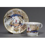 Englische Porzellan Tasse im chinesischen Stil "Landschaft mit Figuren", farbig bemalt, mit