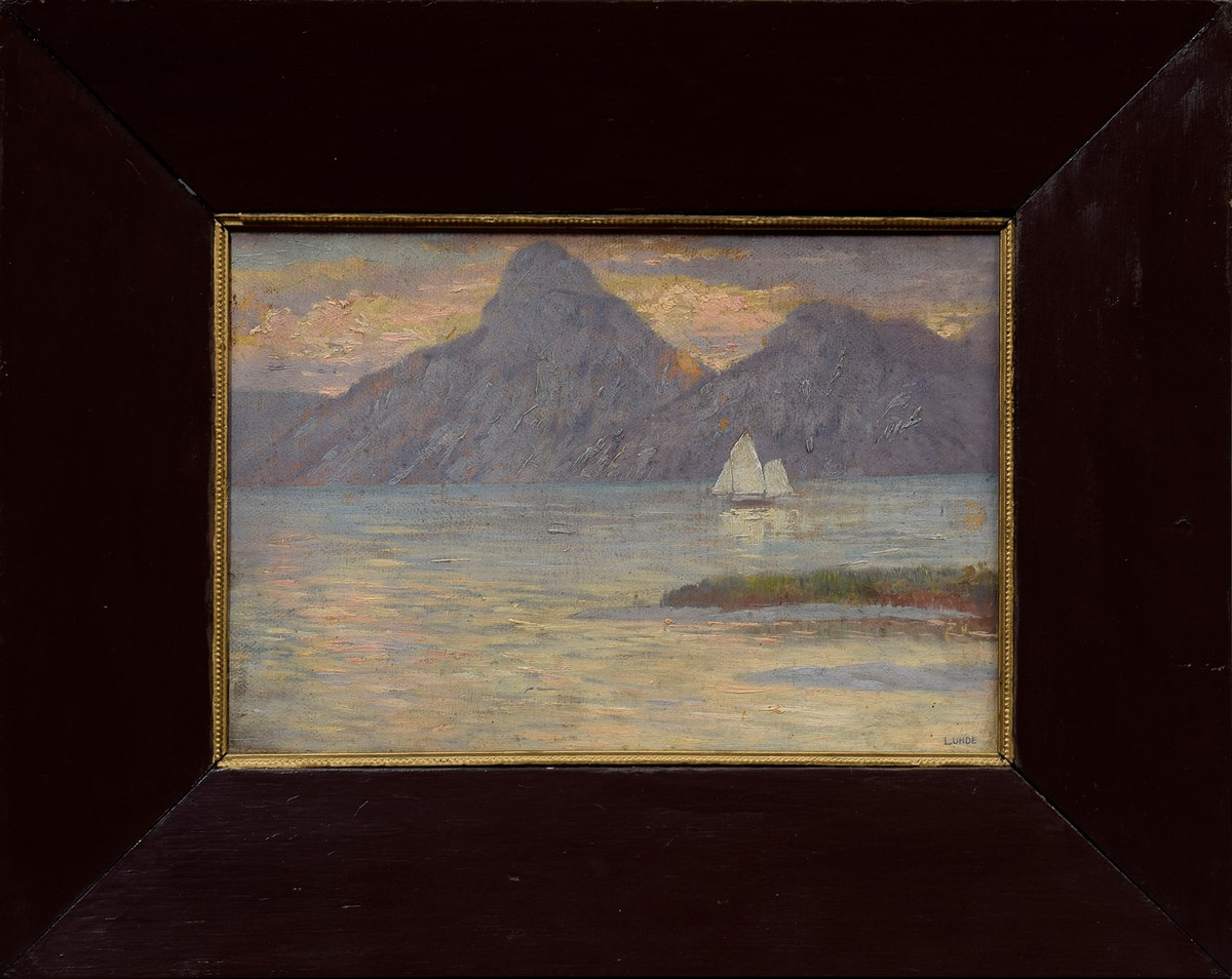 Luhde, Otto (1874-1957) "Segelschiff auf Alpensee", Öl/Malpappe, u.r. sign., 22,5x32,5cm (m.R. - Image 2 of 5