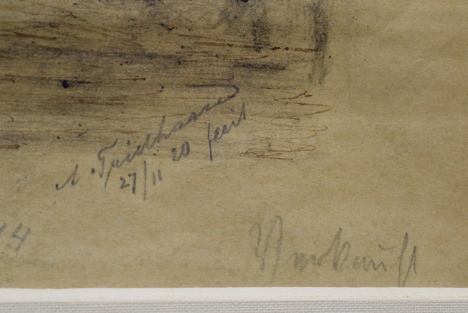 Trillhaase, Adalbert (1858-1936) "Badeszene" 1920, Blaustiftzeichnung, u.r. sign./dat., verso - Bild 4 aus 5