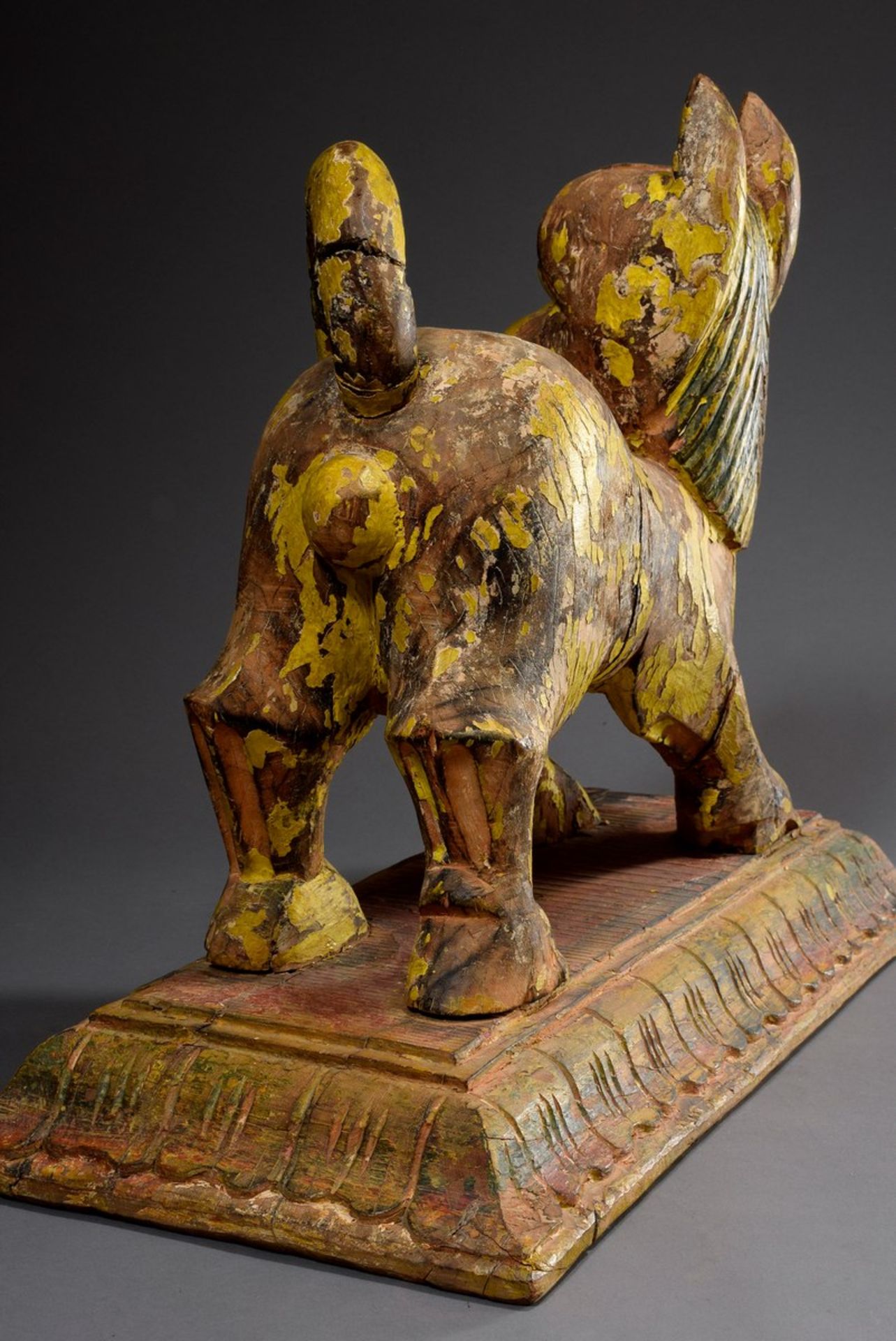 Indische Holzschnitzerei „Katze“, Holz geschnitzt, farbig gefasst, 50x61,5x29cm, leichte - Bild 3 aus 9