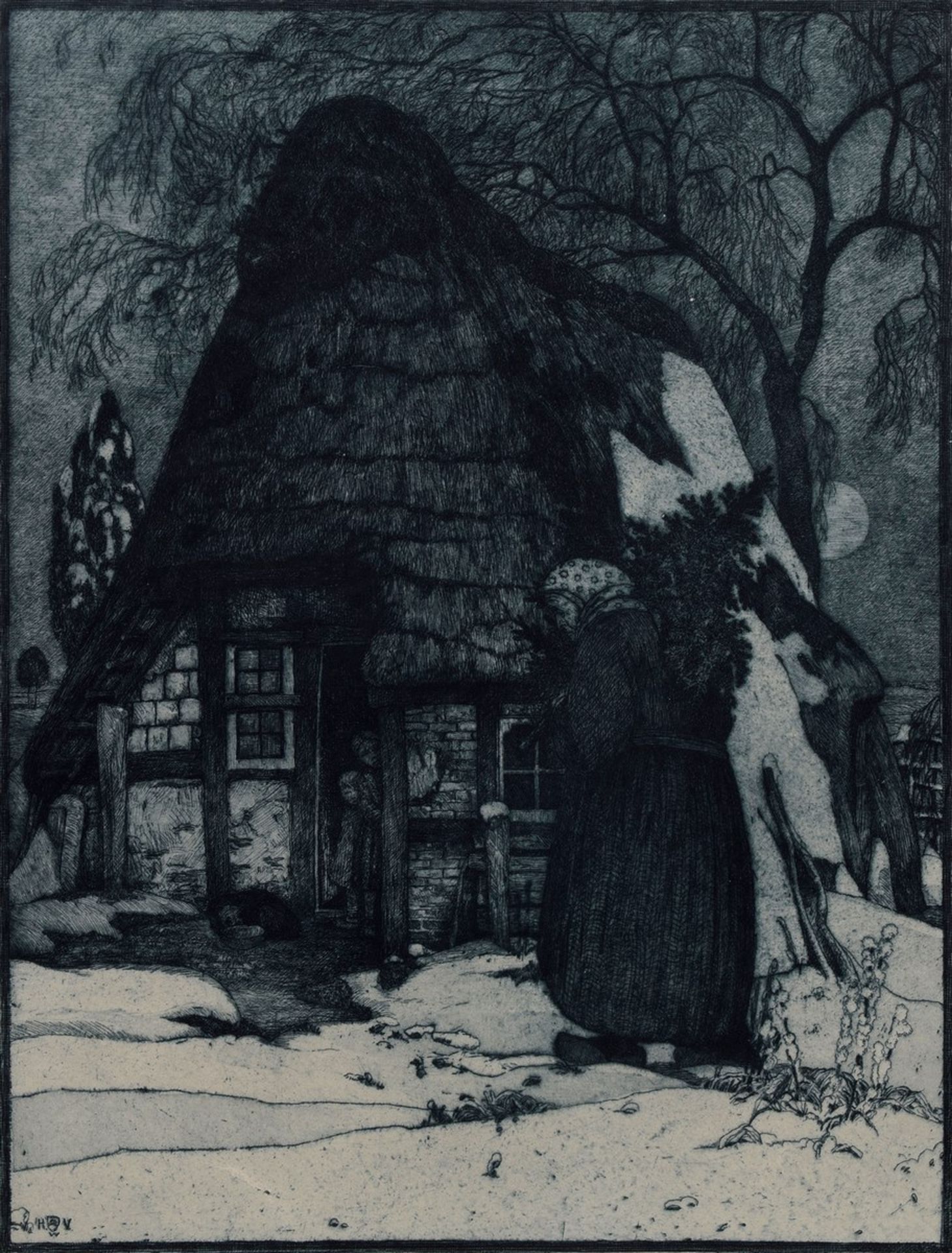 Vogeler, Heinrich (1872-1942) “Weihnachten“ 1912, Radierung in blau, u.l. in der Platte monogr., u.