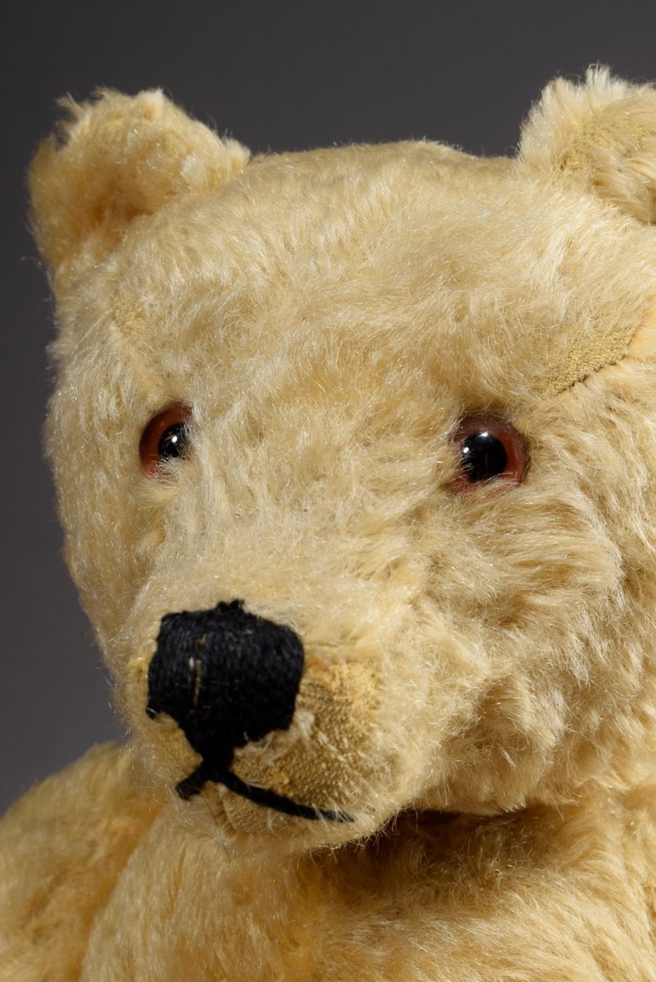 Steiff Teddybär mit beigem Mohair und braunen Glasaugen, Brummstimme, 2. Hälfte 20.Jh., H. 43cm, - Bild 2 aus 4