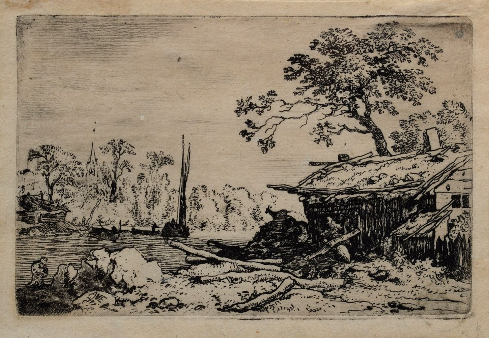 Everdingen, Allart van (1621-1675) "Die zerfallene Hütte", Radierung/Papier, verso bez./betitelt,