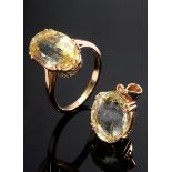 2 Diverse Teile RG 750 Schmuck: Ring mit oval facettiertem Chrysoberyll (ca. 10.2ct), Gr. 62