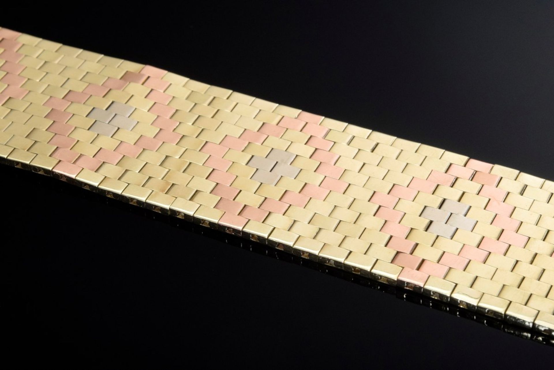 Schweres Tricolor Gold 585 Armband im Backsteinmuster, 84,5g, 19,1x2,6cm - Bild 2 aus 4