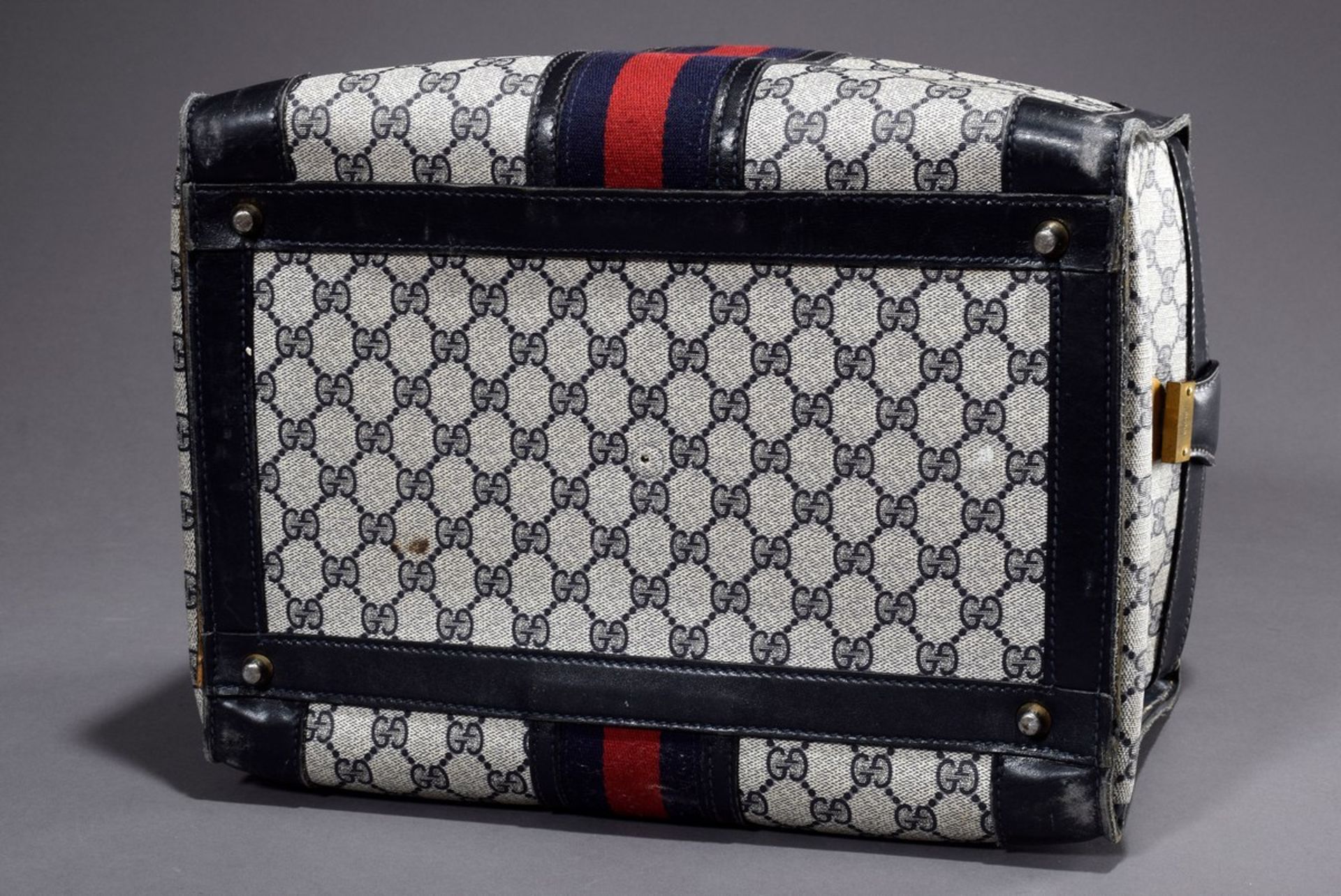 Gucci "Ophidia" Beautycase mit GG Supreme-Canvas, rotem Webstreifen und blauem Leder, innen beiges - Bild 4 aus 5